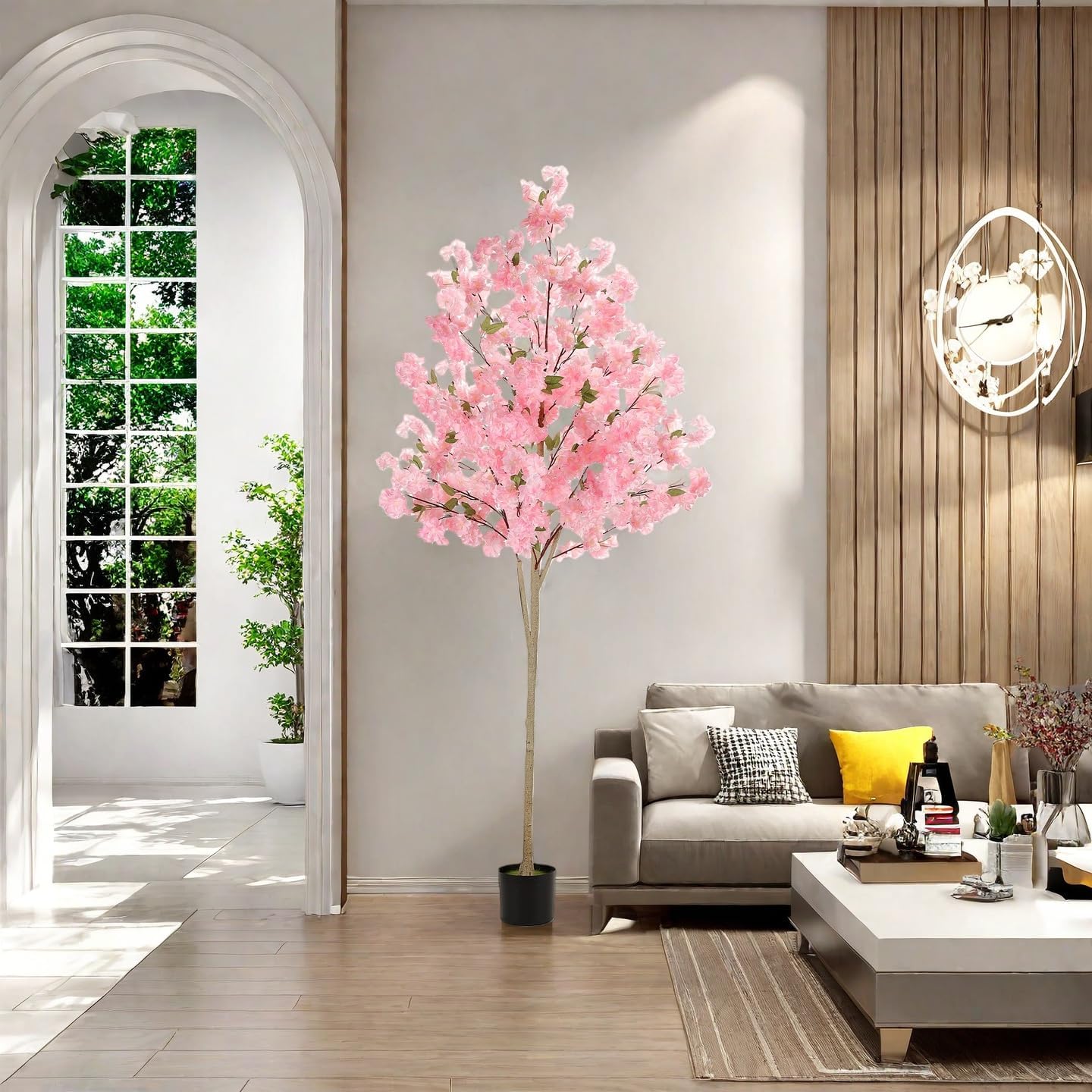 Artificial Cherry Blossom Tree, 6FT Pink Faux Sakura Tree with Pot, Realistic Silk Cherry Blossom Tree for Indoor Outdoor Home Office Garden Decor, Wedding Party Event Decoration, Faux Flower Tree
