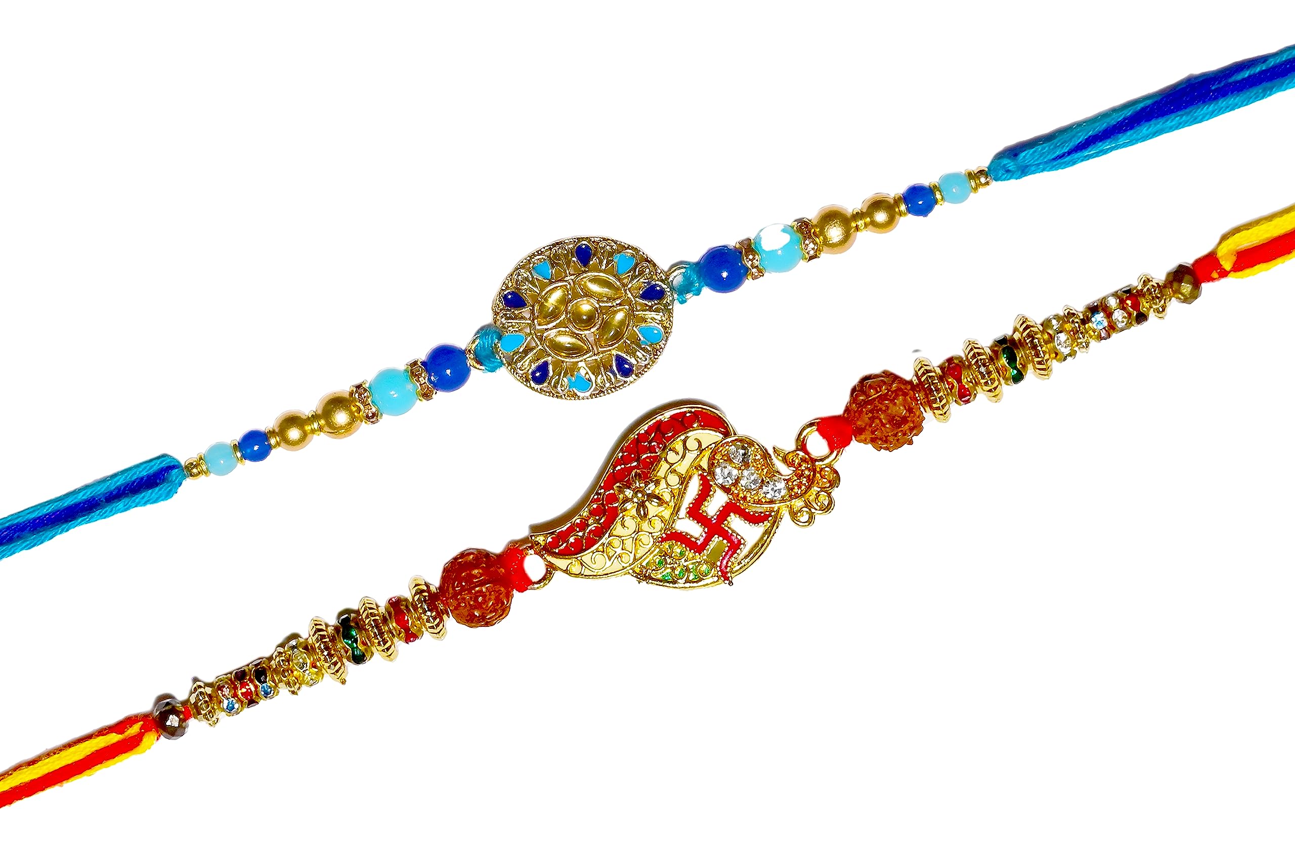 Bandhan UphaarRakhi For Brother Set of 2 Designer Rakhi For Brother With 1 Rumal, 1 Greeting Card, Roli & Chawal