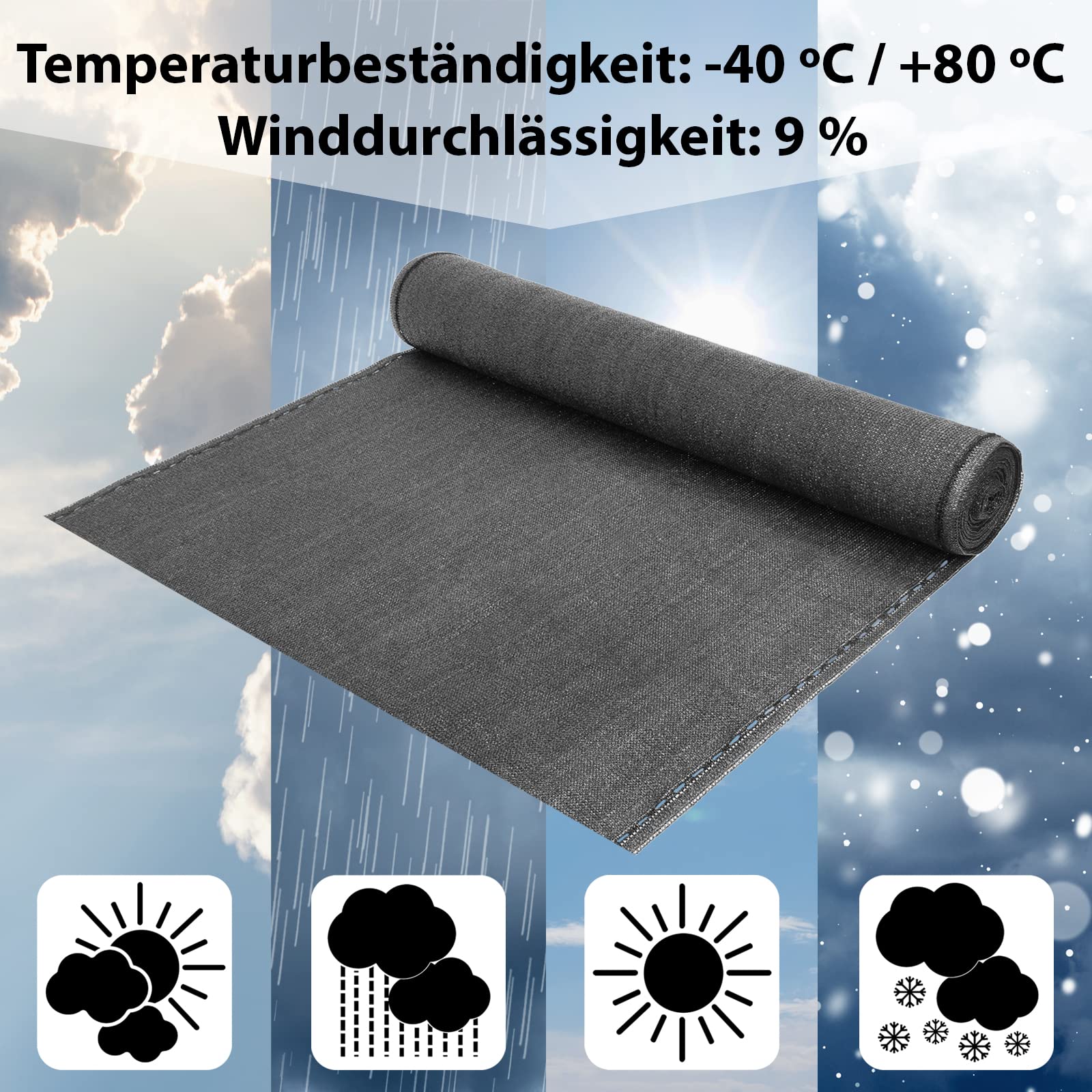 BB Sport Brise Vue Pare-Vue 150 g/m² 1.2m x 5m Gris Cordelette Nylon