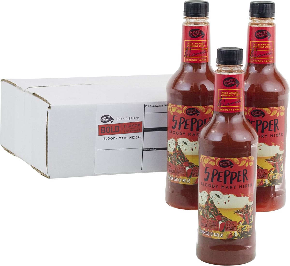 Master of Mixes Mezcla de bebida Bloody Mary extra picante de 5 pimientas, lista para usar, botella de 1 litro (33,8 onzas líquidas), paquete de 3