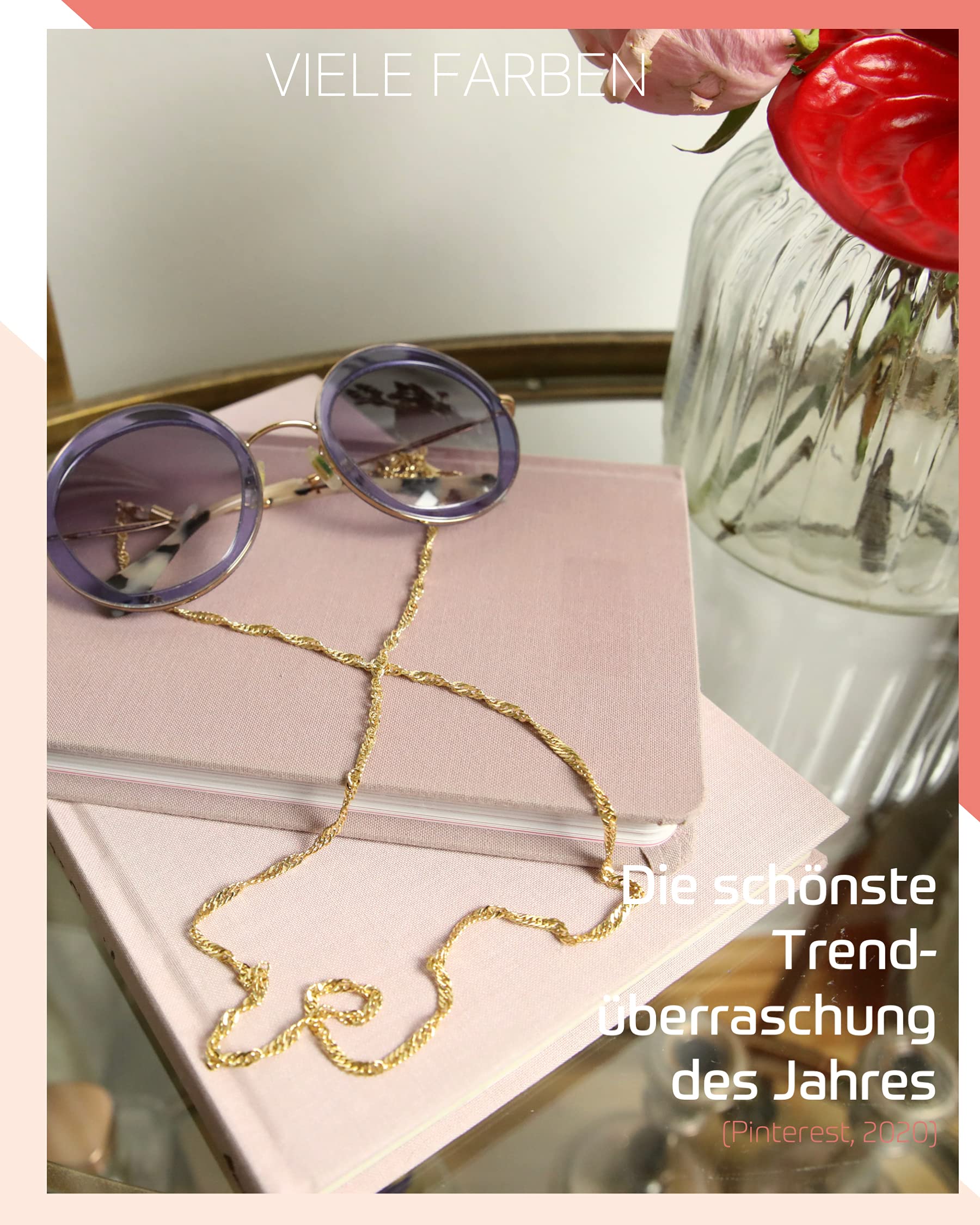 Toronto – Maskenhalter & Brillenkette Gold und Silber - korrosionsbeständig – einzigartig hochwertige Brillen Kette & Brillenband für Sonnenbrille & Lesebrille - Brillenkette mit Karabiner