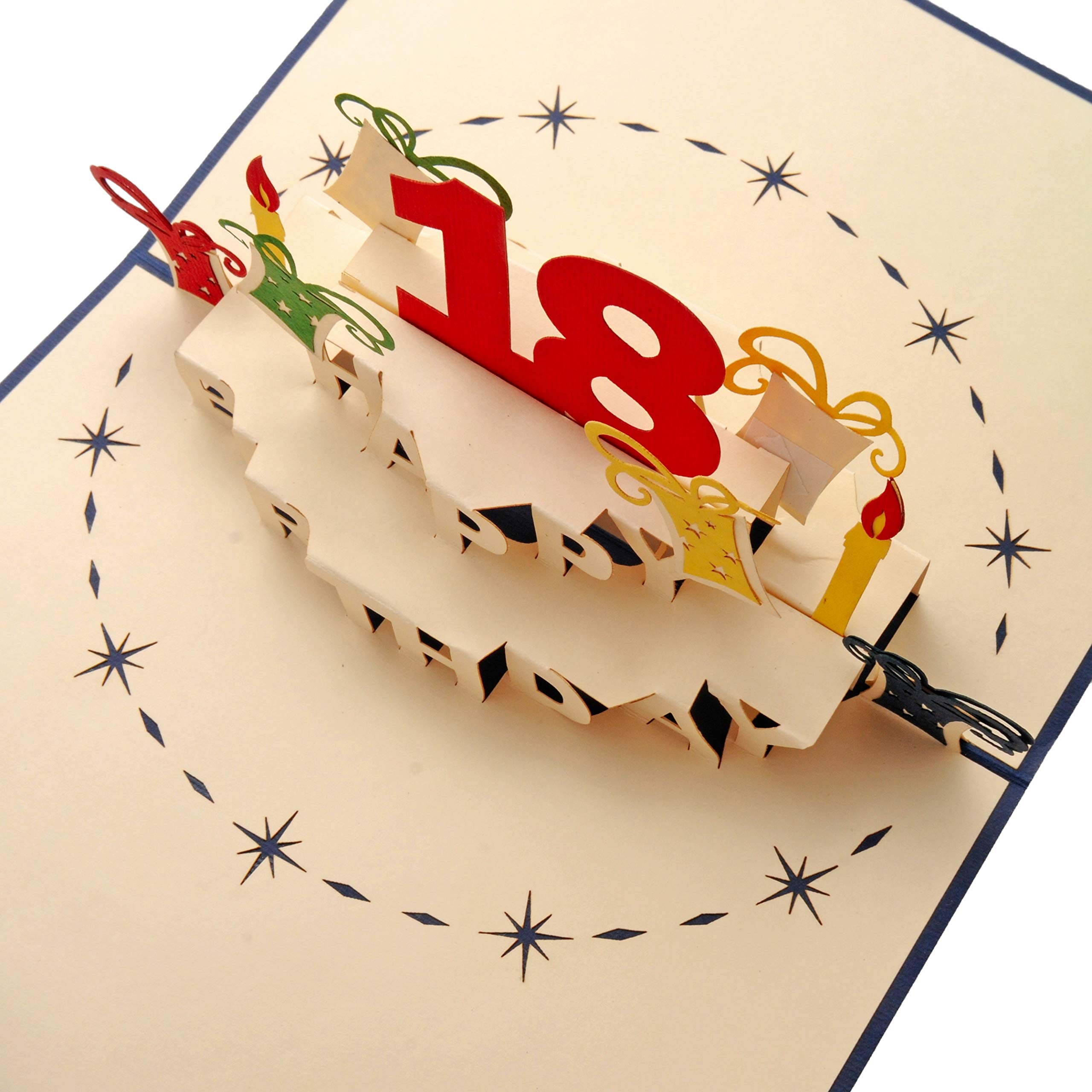 Biglietto Auguri Compleanno 18 Anni,3D Pop Up Biglietti d'auguri Compleanno,biglietti di auguri di compleanno, con busta,biglietto di compleanno per genitori,amici e innamorati con busta