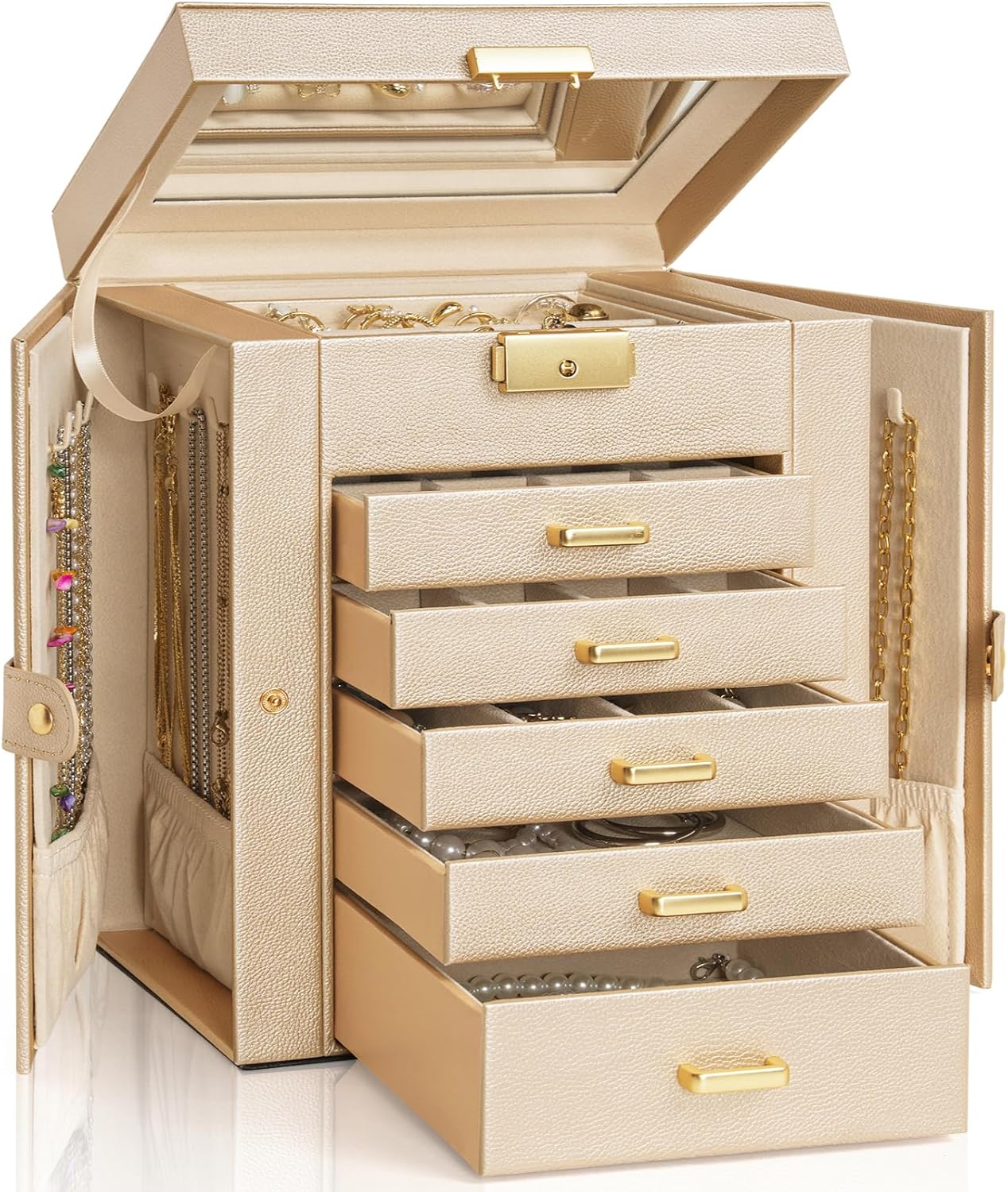 AKOZLIN 6-Tier Jewelry Box Lockable Leather Jewelry...