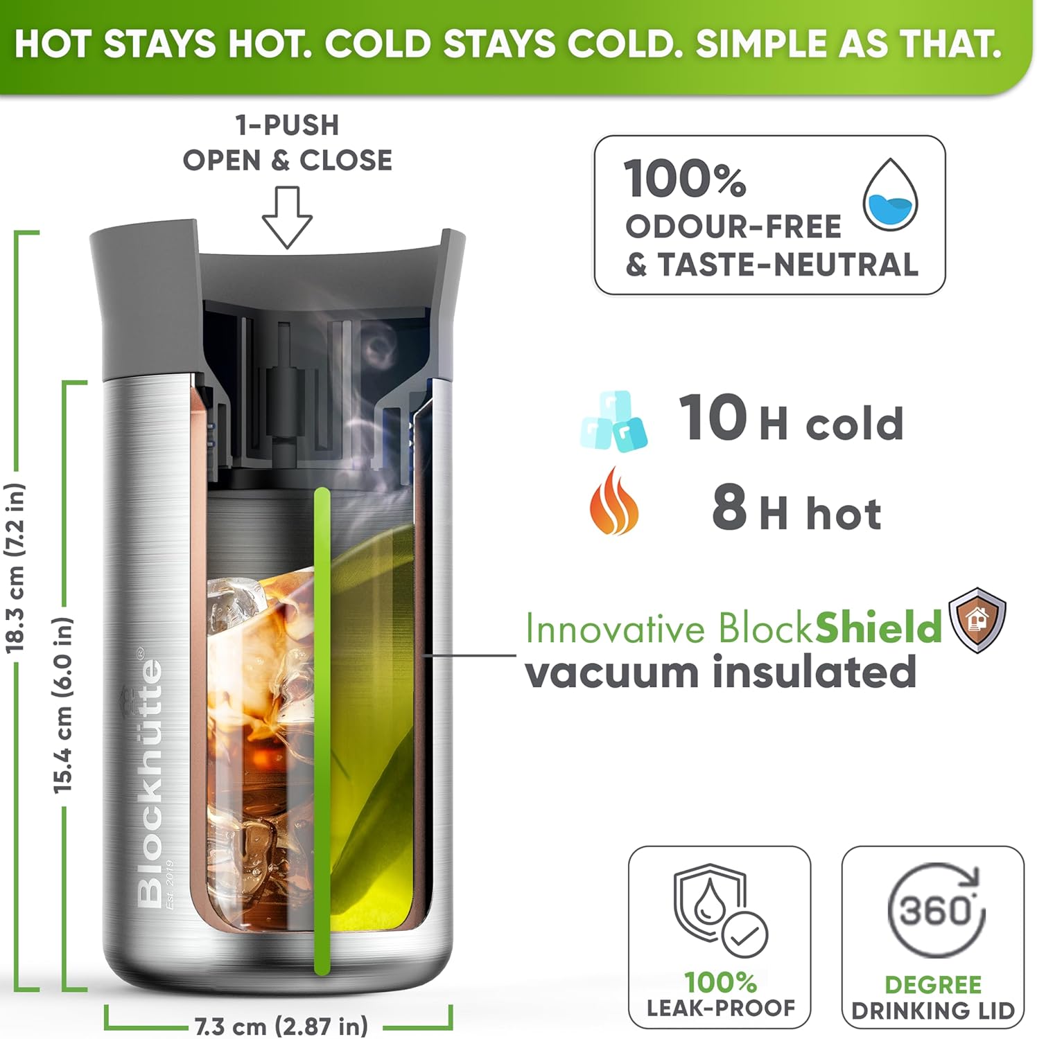 Blockhütte Insulated Coffee Tumblers Stainless Steel, Travel Mug 12oz, Insulated Coffee Cup 8h Hot, Tea Thermos Spill Proof 360 drinking Lid, Leak Proof Thermal Travel Tumbler - Image 5