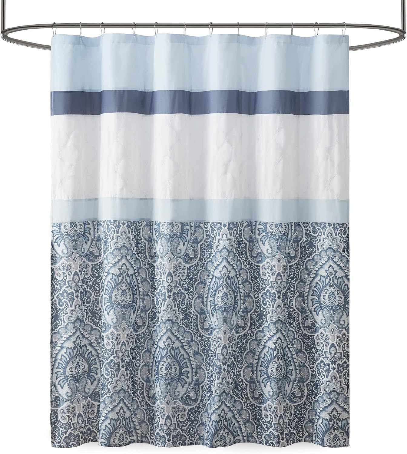 510 DESIGN Shawnee Shower Curtain, Geometric Textured Embroidery Design with Built-in Liner, Modern Mid-Century Bathroom Decor, Machine Washable, Fabric Privacy Screen, 72x72, Blue