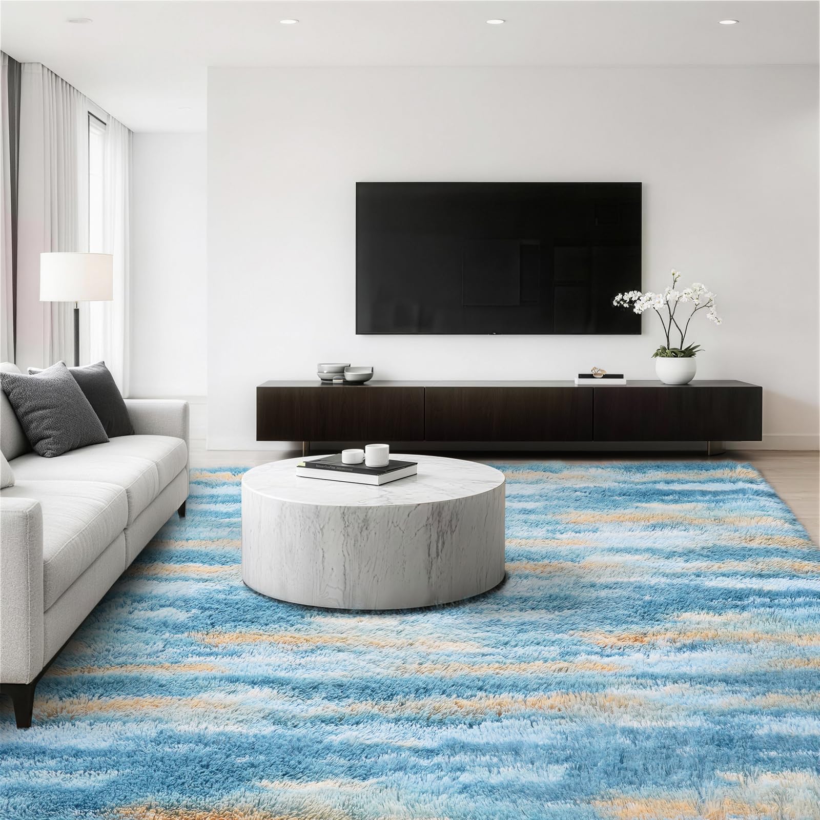 Jungsang Rugs Living Room 180x270cm Large Rug for Living Room, Machine Washable Non-Slip Carpet, Soft Fluffy Pile Area Rug for Bedroom Kids Room Nursery Home, Tie-Dyed Blue