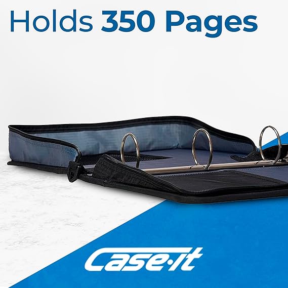 Case-it Classic Zipper Binder | 2-Inch O-Rings, 350 Sheet Capacity, Multiple Storage Pockets & Shoulder Strap | School & Office Organizer | D-251 Teal