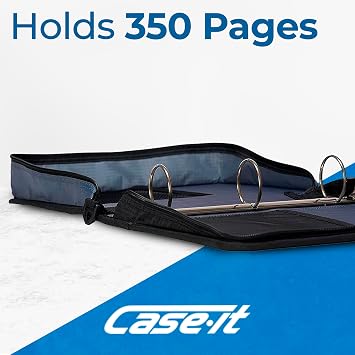 Case-it Classic Zipper Binder | 2-Inch O-Rings, 350 Sheet Capacity, Multiple Storage Pockets & Shoulder Strap | School & Office Organizer | D-251 Teal