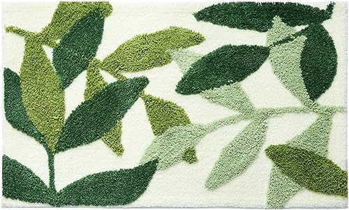 Miniatura 3 de Alfombra de baño con hojas verdes, antideslizante, suave, absorbente, lavable a máquina, alfombra de baño, alfombra de baño, alfombra de piso,
