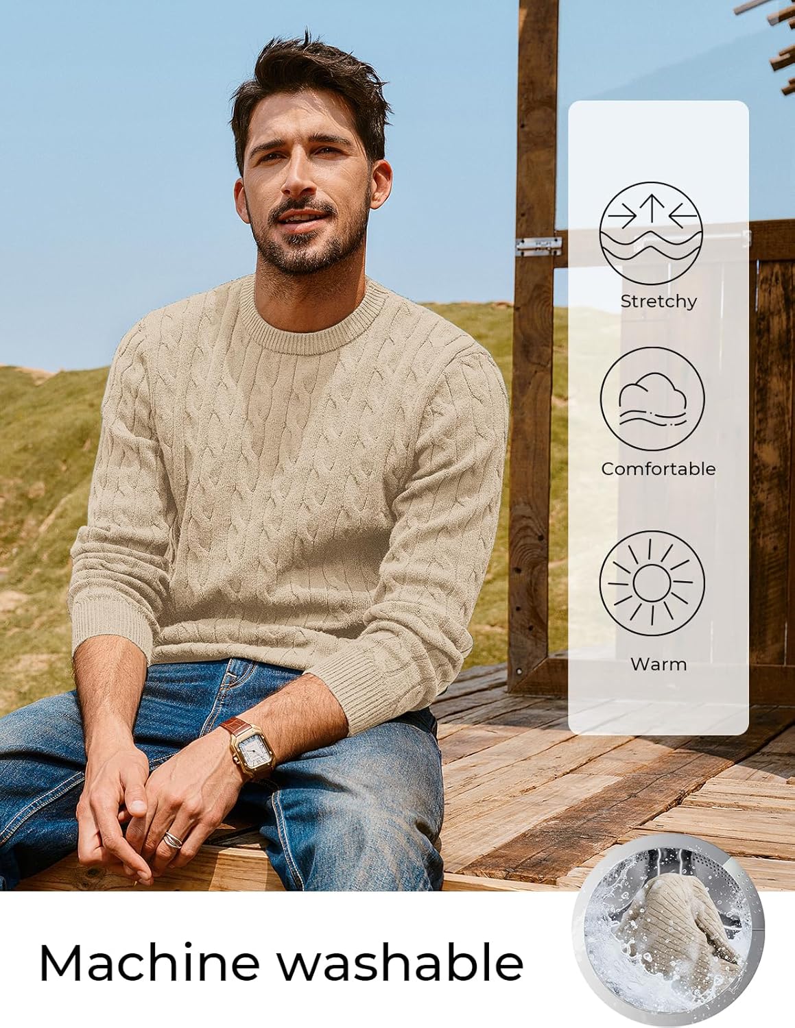 PJ PAUL JONES Mens Sweaters Casual Cable Knit Pullover Sweater Crewneck Twist Sweaters - Image 4