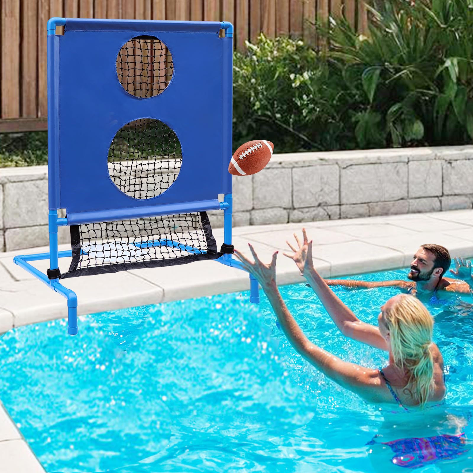 MegaNets Pool Football Game, Water Ball Toss Games Swimming Poolside Goal for Sports, Two-Hole Design Football Throwing Target – Ideal for Pool