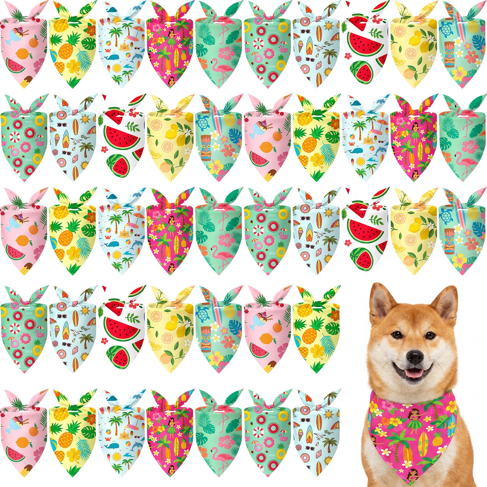 Weewooday 50 Pcs Summer Bandanas Bulk for Dogs Kerchief Bibs Scarves with Beach, Fruit, Hawaii Ice Cream Luau Aloha Pool for Small Medium Large Grooming Accessories(Summer, 25.6 x 17.7 x 17.7 Inch) — image 1