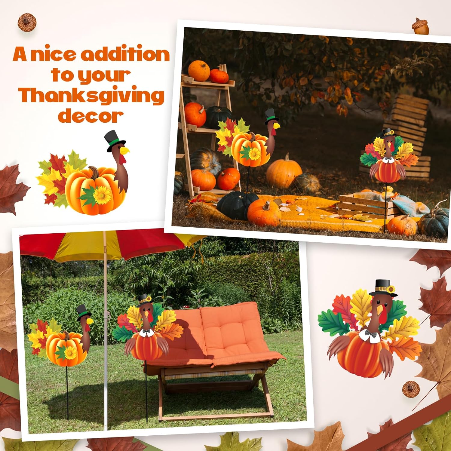 Suzile 2 Pcs Thanksgiving Turkey Decorations Outdoor Metal Turkey Garden Stakes 37 Inch Happy Thanksgiving Autumn Fall Outdoor Decorations for Home Garden Lawn Porch Fall Decor