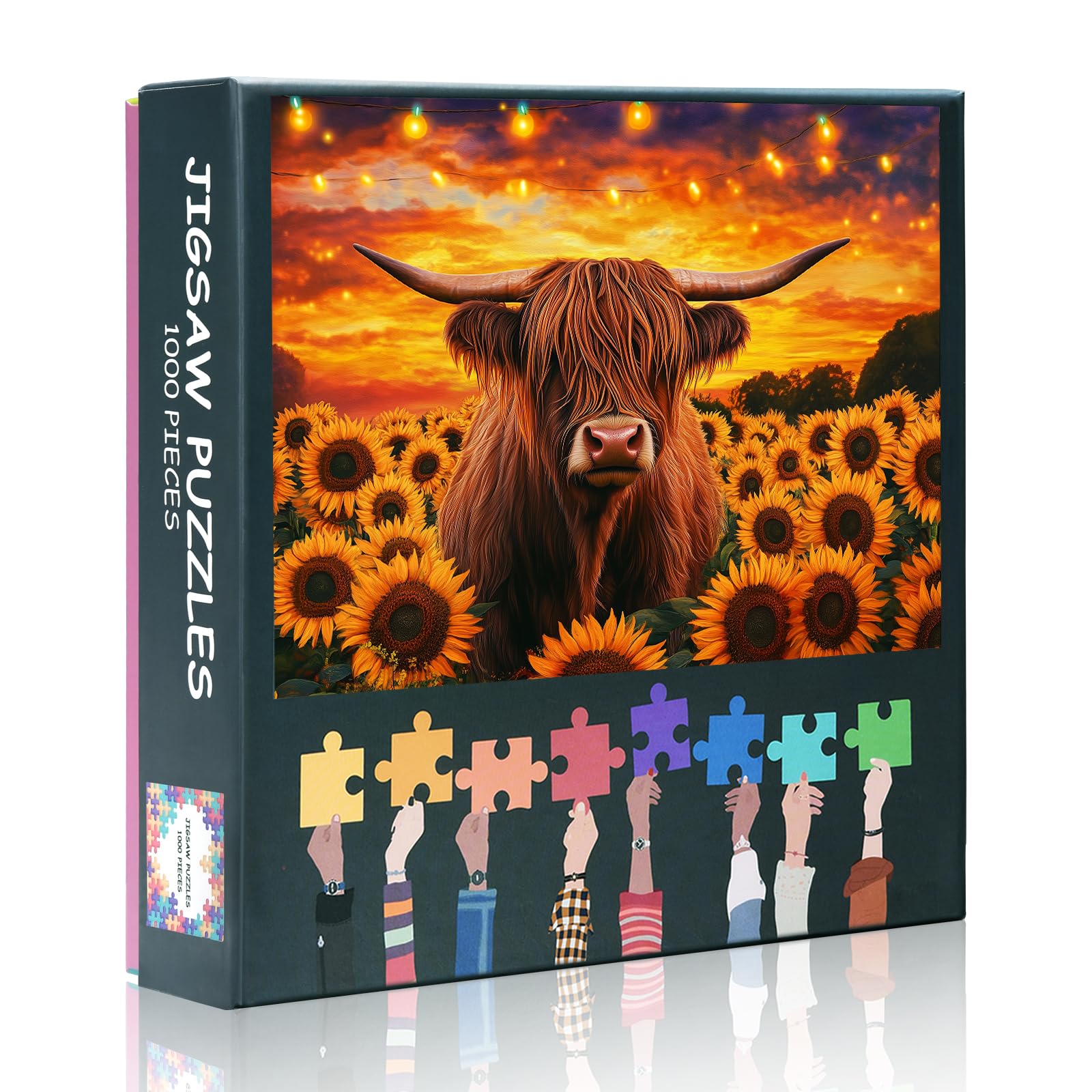 Highland Cow Jigsaw Puzzles for Adults 1000 Pieces, Sunflowers Puzzle, Difficult Challenging Puzzles for Family Game Nights, Vibrant Floral Artwork as Home Decor Size 19.7x27.5 inches — image 1