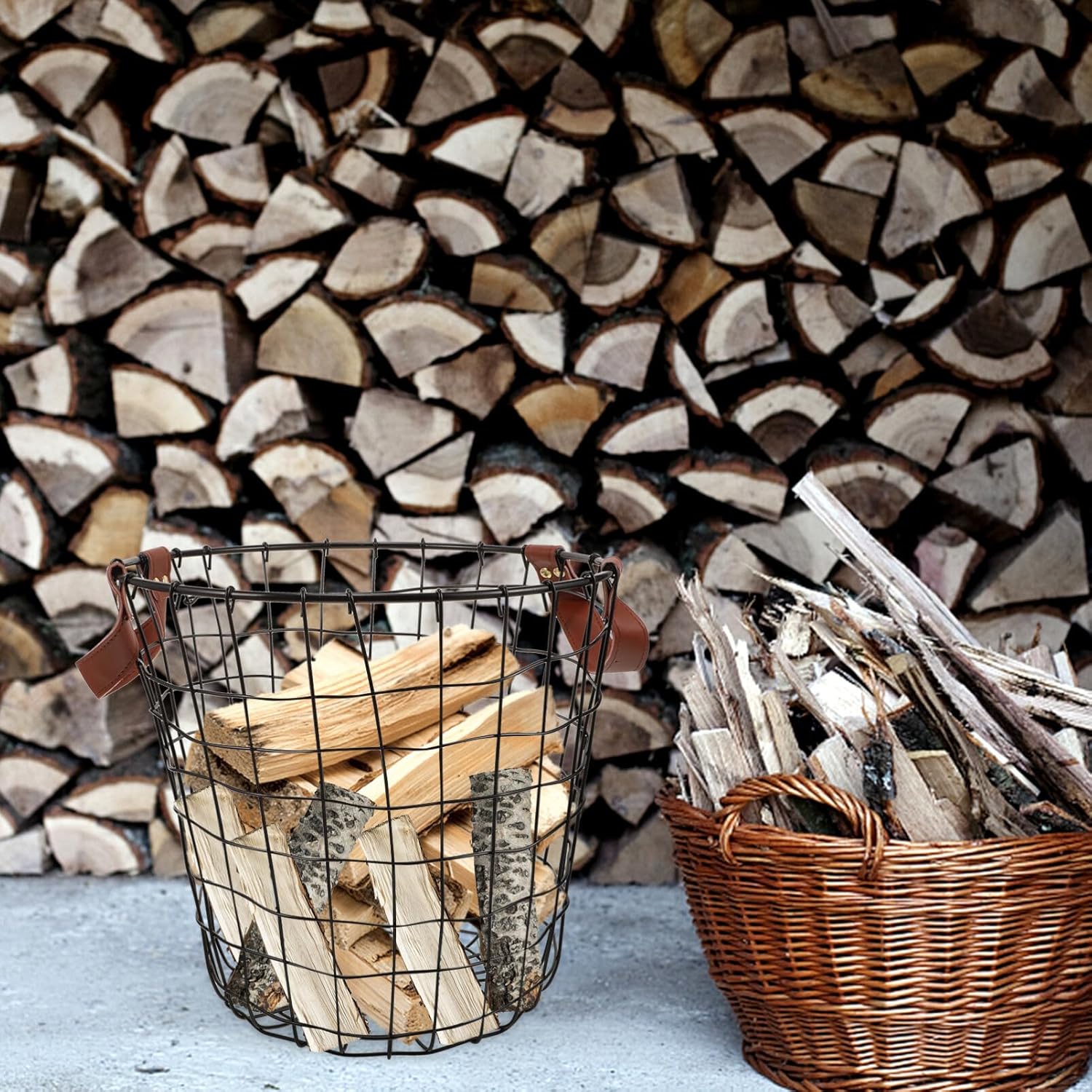 Luxshiny Outdoor Firewood Organizer Basket Firewood Carrier for Logging Camping and Barbecue Storage Portable Holder for Indoor and Outdoor Use