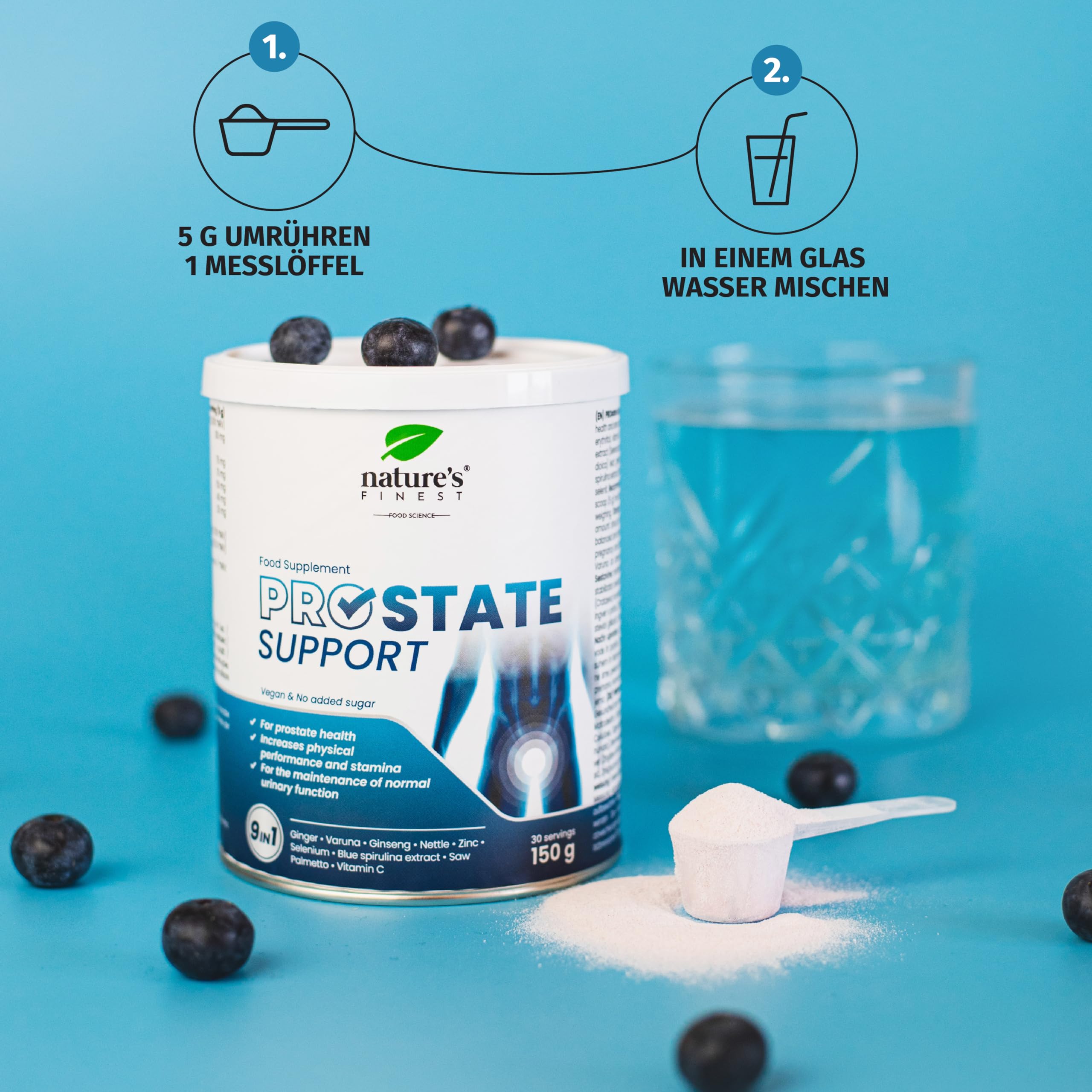 Nature's Finest Prostata Komplex - Mit Sägepalmenextrakt, Zink & Brennnessel Extrakt - Unterstützt Prostata & Harnfunktion - 30-Tage-Kur, Pulver, 150 g