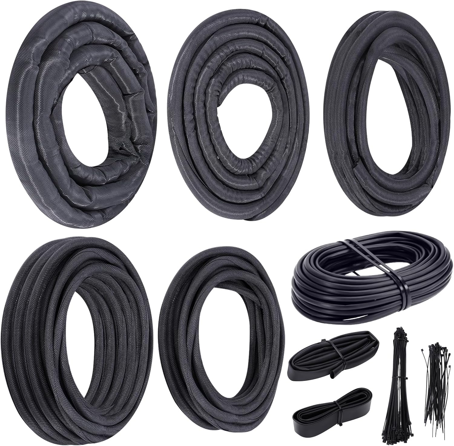 Automotive Wire Loom Sleeve Master Kit, Split Wire Loom, Complete Vehicle Cord and Hose Protection from Pets No Chew, Include Split Sleeve Fabric Heat Shrink Tubing Electrical Tape Silicone Tape