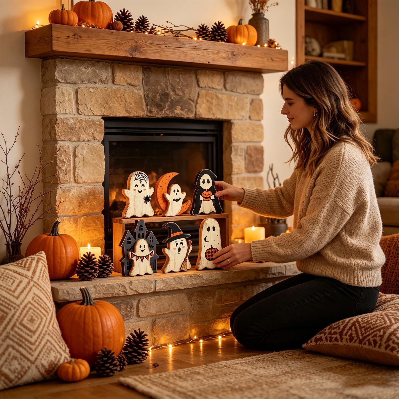 Decorazioni Di Halloween Fantasma Carina Decorazione Per Interni In Legno