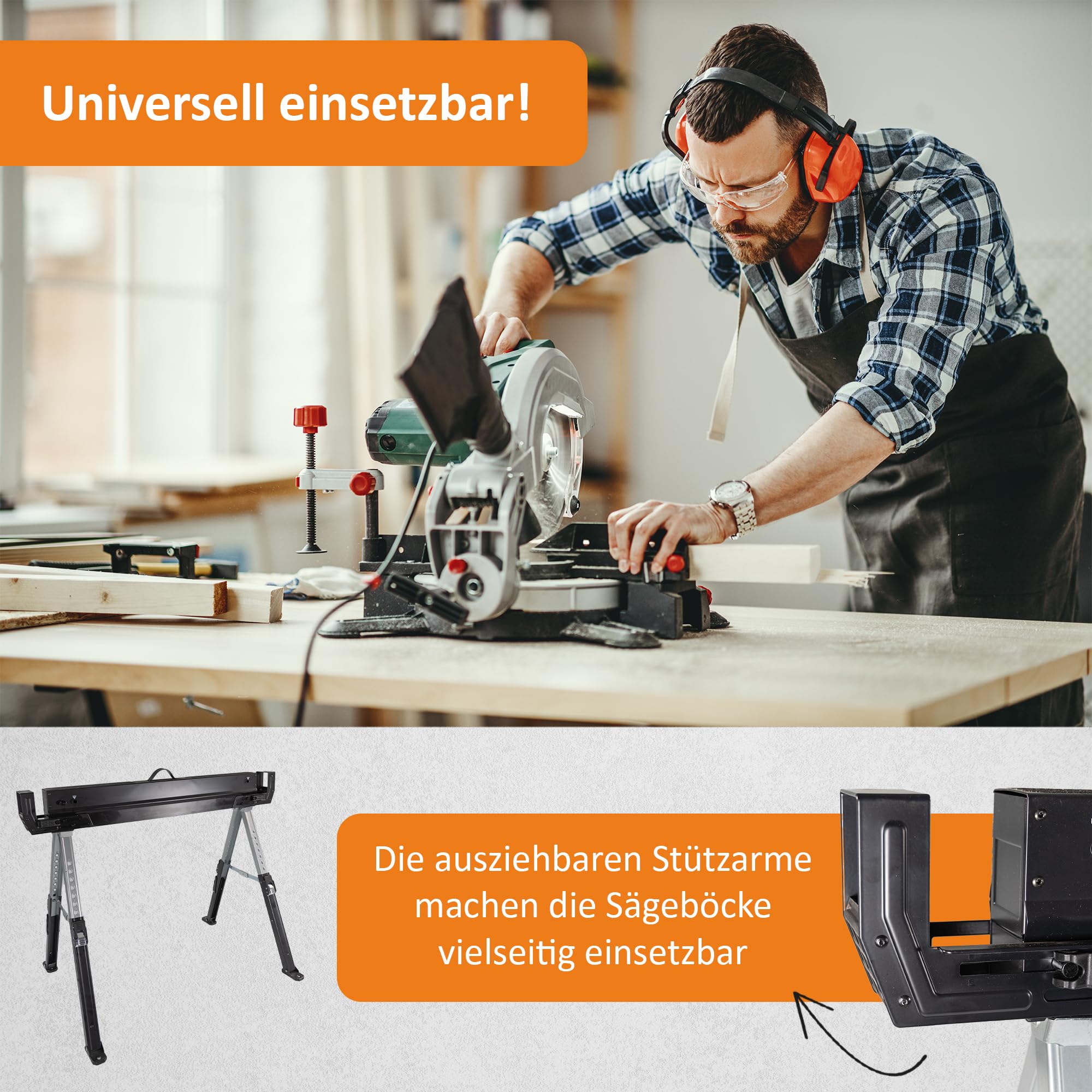 Lemodo Premium Arbeitsbock höhenverstellbar | Klappbock 2er Set | Montagebock mit 590 kg Tragkraft | Unterstellbock mit verstellbaren Halterungen an der Seite