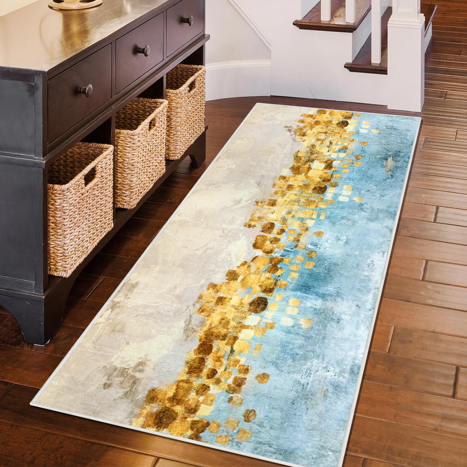 Heyroll Washable Area Rug, 2X6FT Hallway Runner Rug Carpet,Soft Modern Entryway Mat with Non-Slip TPR Backing,Low Pile Carpet for Indoor, Bath,Living