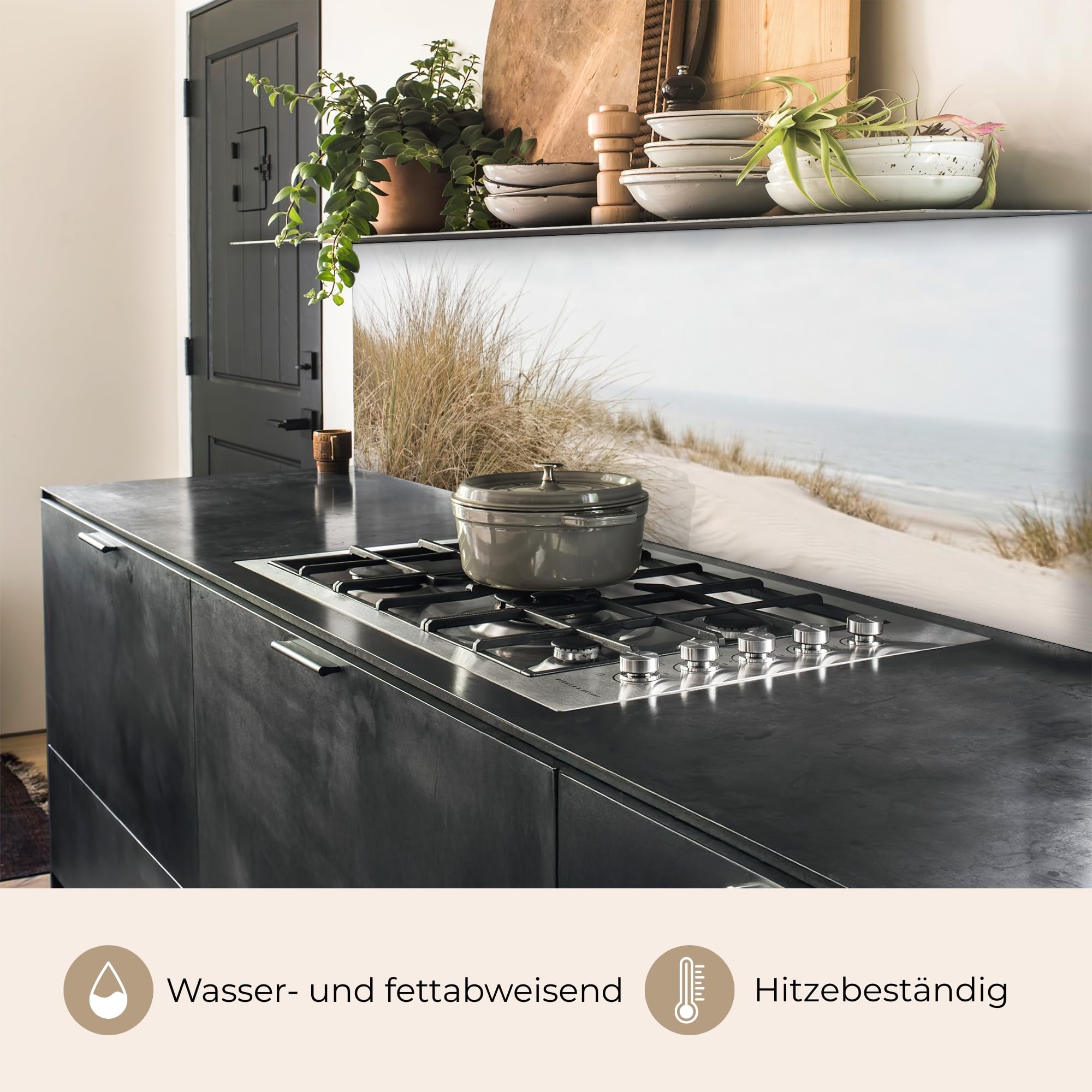 KitchenYeah© Küchenrückwand 60x300 cm Selbstklebende Kitchen Wall Protector Küchen Rückenwand Küchenfronten Küchenrückwände Küche Wand Wolken - Dünenlandschaft - Sand