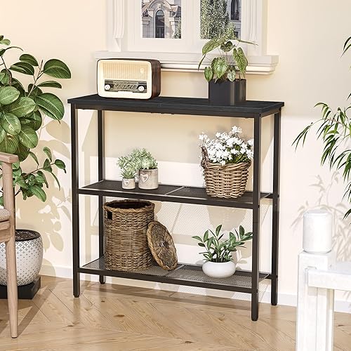 Miniatura 5 de HOOBRO Mesa consola estrecha de 29.5 pulgadas, mesa de entrada de 3 niveles, mesa de sofá delgada con estantes, mesa auxiliar, mesa de exhibición,