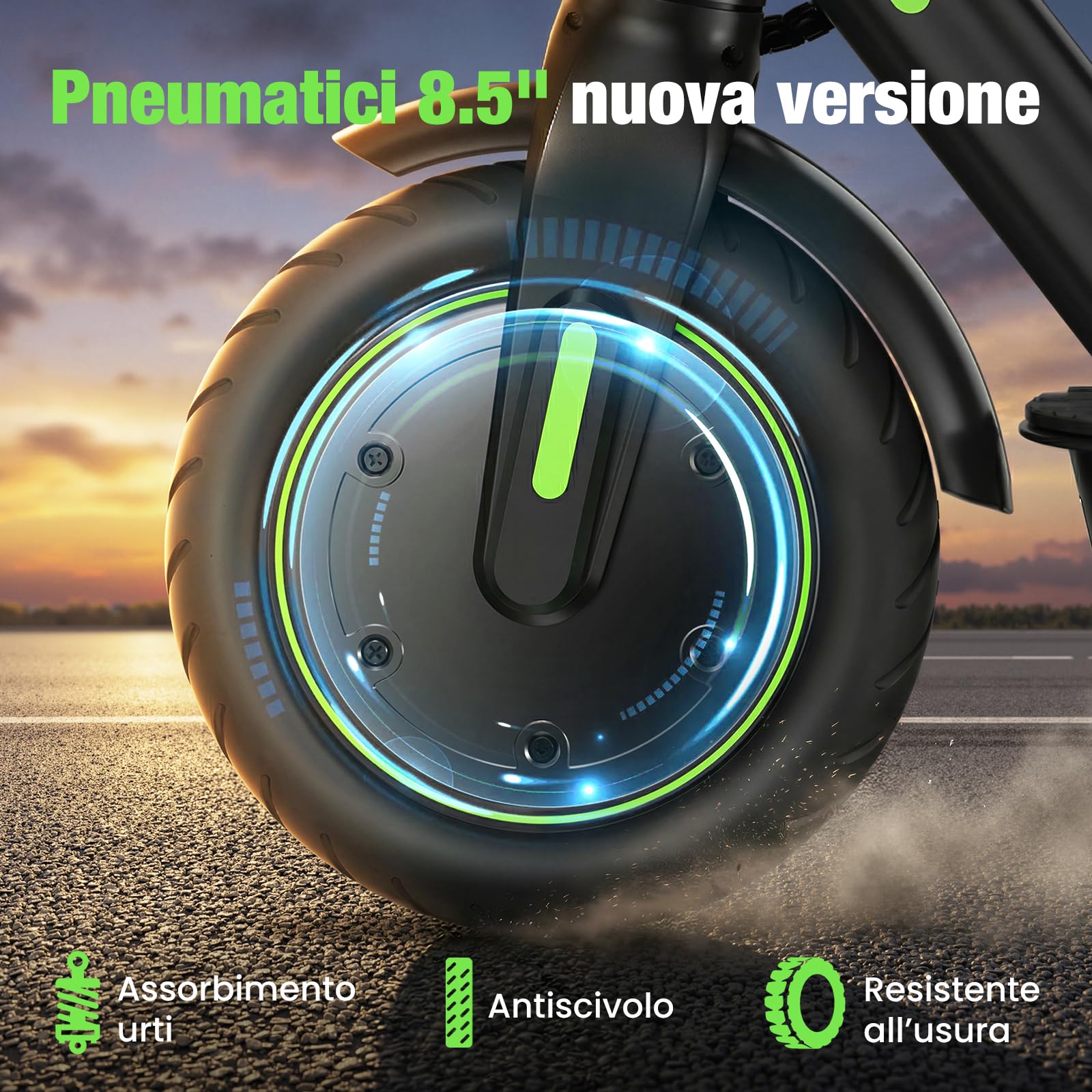 isinwheel S9Pro - Monopattino elettrico per adulti, autonomia 30 km, scooter elettrico 350 W, velocità 6/15/25 km/h, doppio freno, pneumatici da 8,5 pollici infrangibili, sospensione integrata