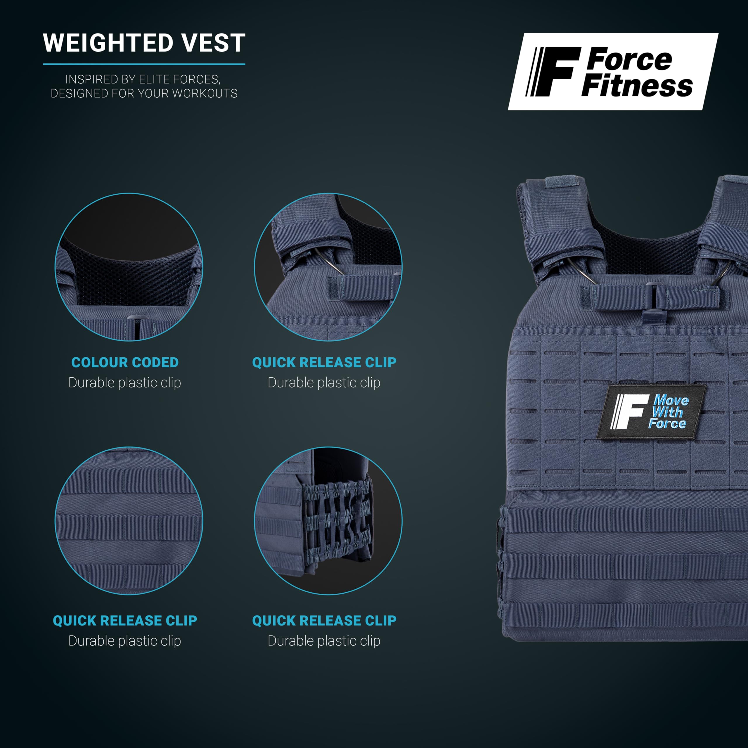 Force Fitness – Kamizelka z obciążeniem – Bardzo wytrzymałe, regulowane paski – Zawiera stalowe obciążniki, usprawniające treningi w domu lub na siłowni (2 kg, zielony kamuflaż)