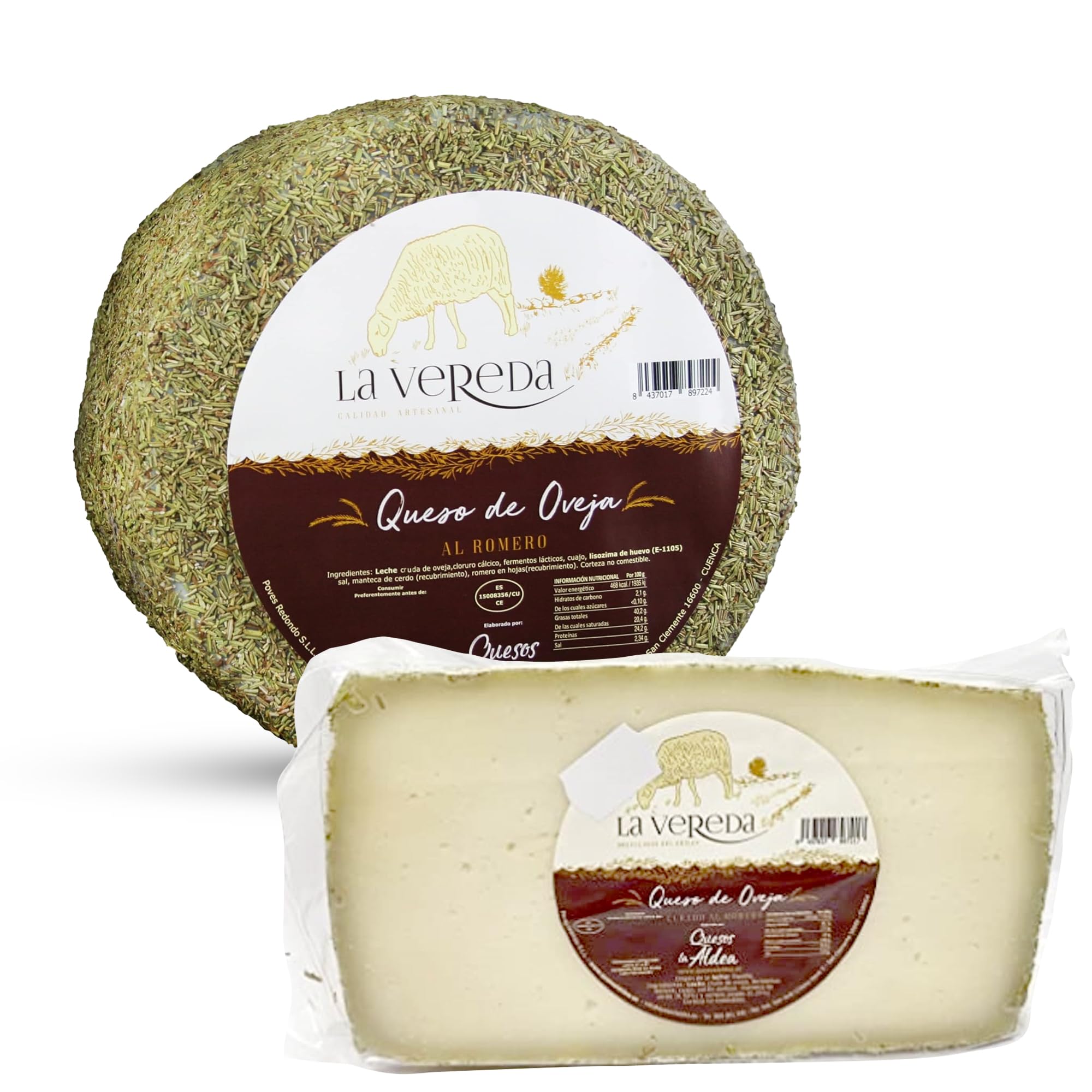 Käse La Aldea Artesano | Gereifter Schafskäse mit Rosmarin 1,5 kg | 6 Monate gereift | Käse aus Rohmilch in handwerklicher Qualität Gourmetkäse zum Verschenken und Geschenkkorb mit Gourmetkäse