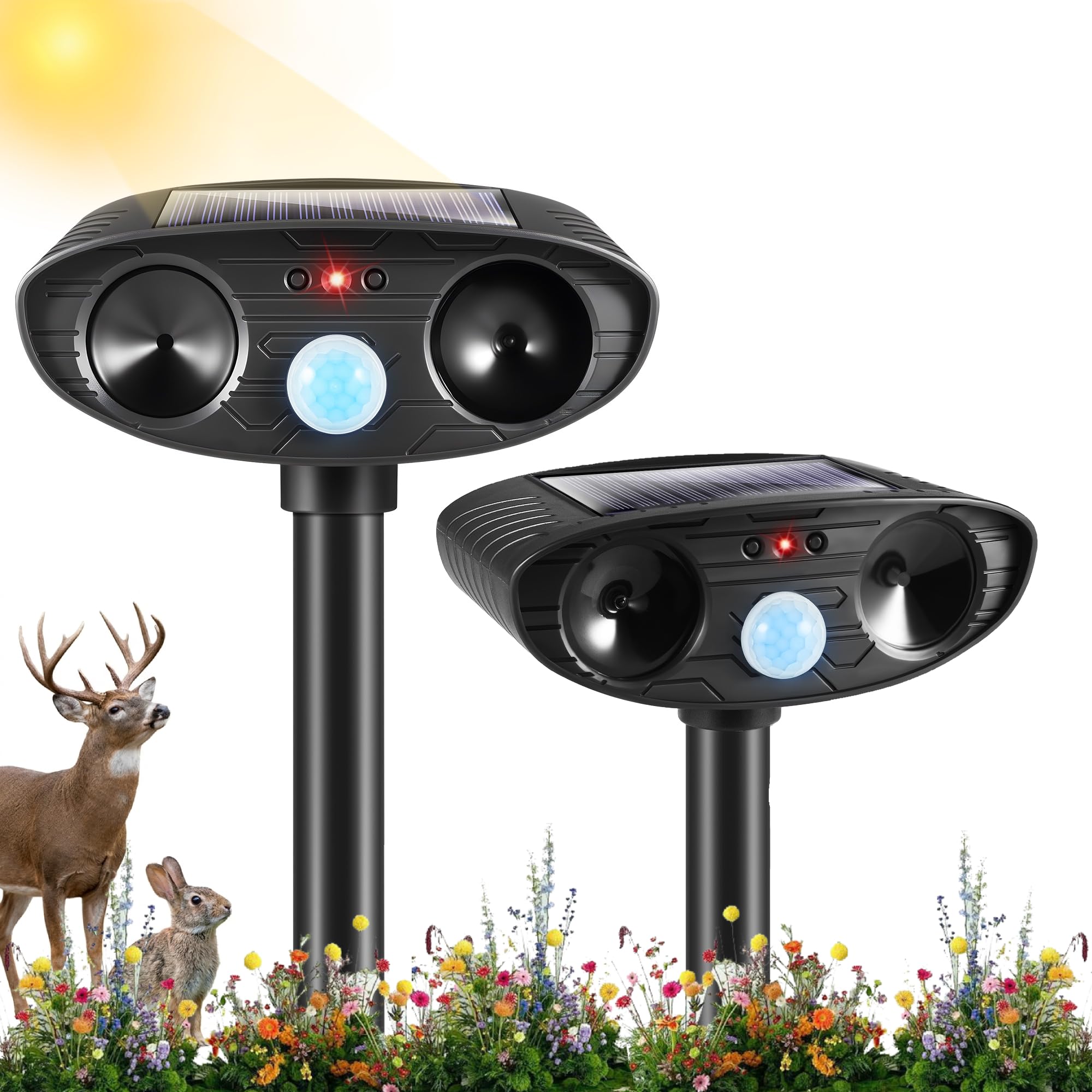 Photo 1 of 2026 Sonic Fortress Pro Deer Repellent Devices Solar Ultrasonic Animal Repellent with Motion Sensor,Squirrel Fortress Pro Raccoon Repellent to Scare Cat Rabbit Skunk Squirrel Out of Yard Garden 2Pack