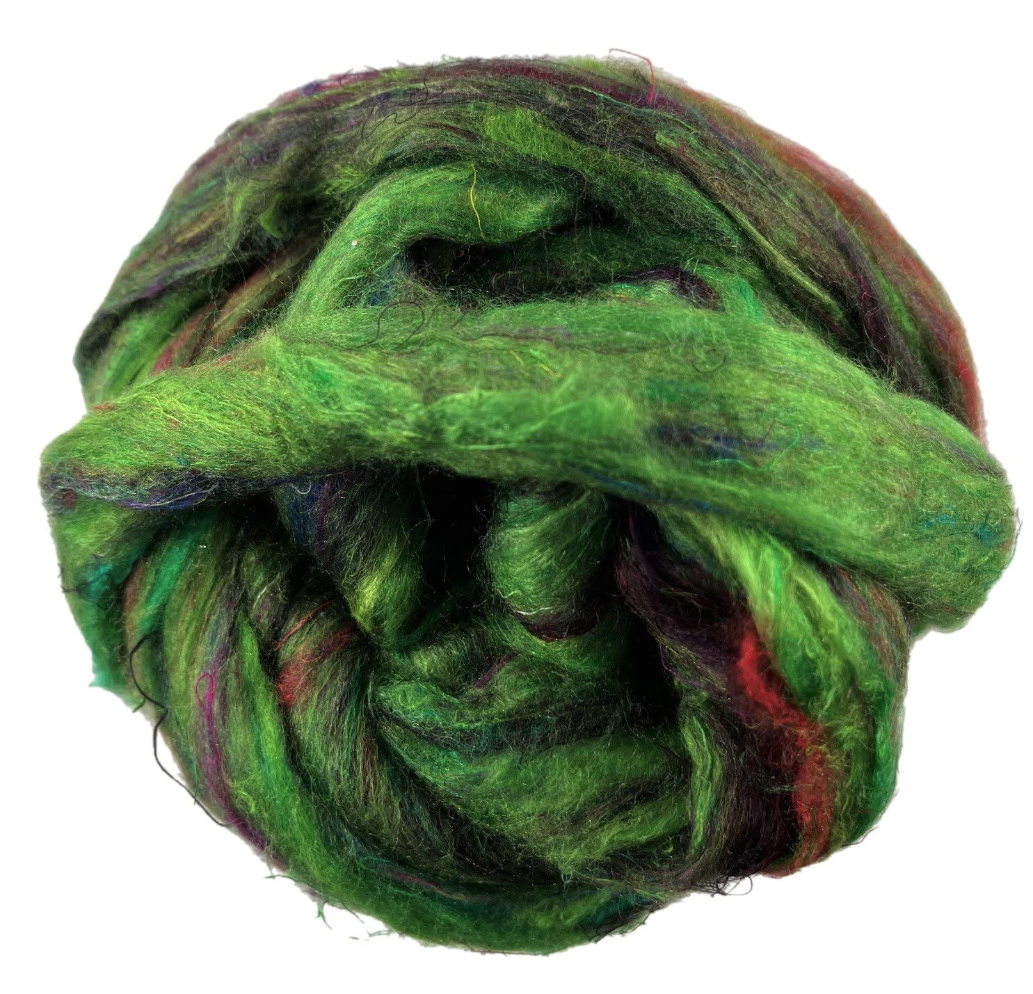 Sari Silk for Needle/Wet Felting & Spinning - Jade & Scarlet Flash - 20 GMS