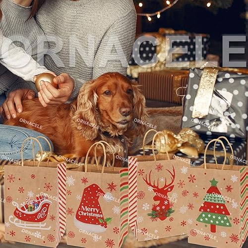 Miniatura 7 de ORNACELE 24 bolsas de regalo de Navidad, bolsas de varios estilos, bolsas de papel kraft pequeñas de Navidad con asas, bolsas de regalos de Navidad