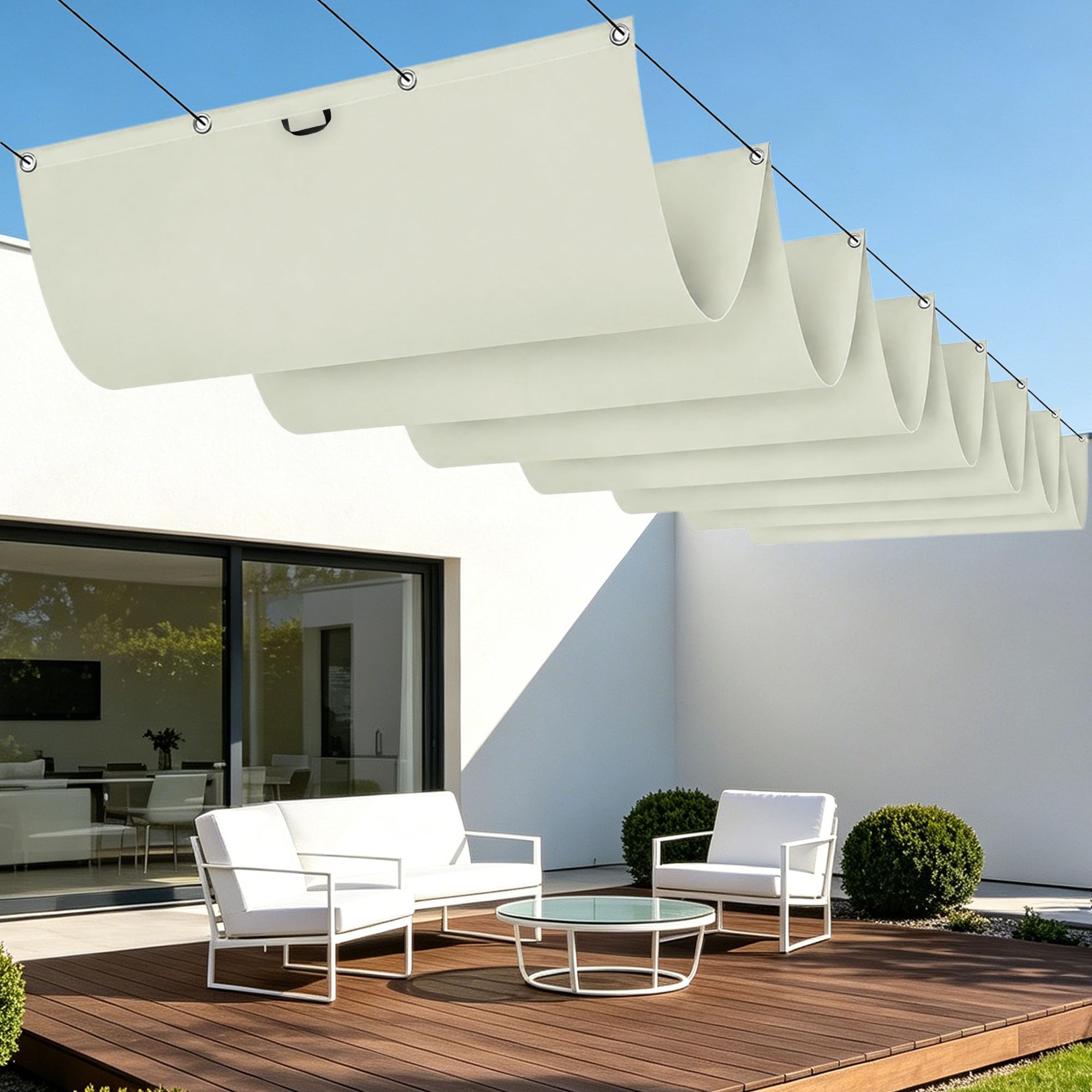 Voile d'ombrage rétractable vague pour aménager une terrasse ou un balcon