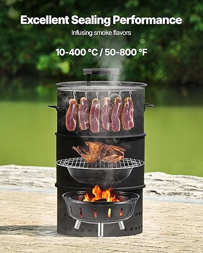 Miniatura 3 de VEVOR Parrilla ahumadora de carbón, ahumador de carbón de barril de 18.5 pulgadas, parrilla de barbacoa de acero recubierto para exteriores con 2