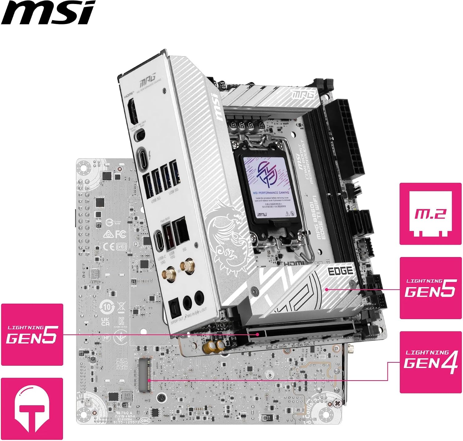 MSI MPG B860I Edge TI WiFi Motherboard, Mini-ITX - Supports Intel Core Ultra Processors (Series 2), LGA 1851-110A SPS VRM, DDR5 Memory Boost (8600+ MT/s OC), PCIe 5.0 x16, M.2 Gen5, Wi-Fi 7