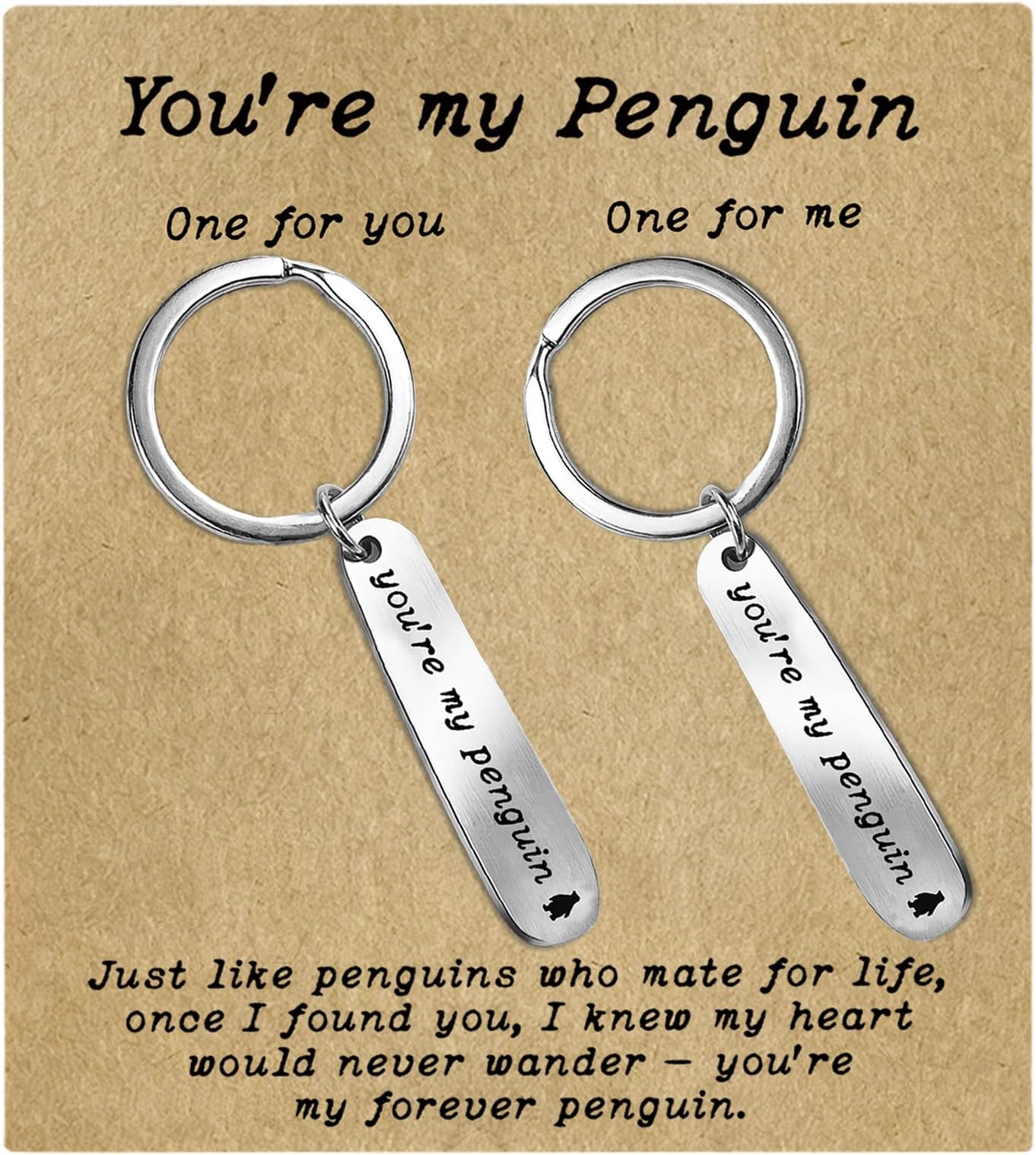 2 x You're My Penguin Keychain, Love Charm, Wedding Anniversary Present for Wife, Penguin Gifts for Girlfriend, Valentine's Gift