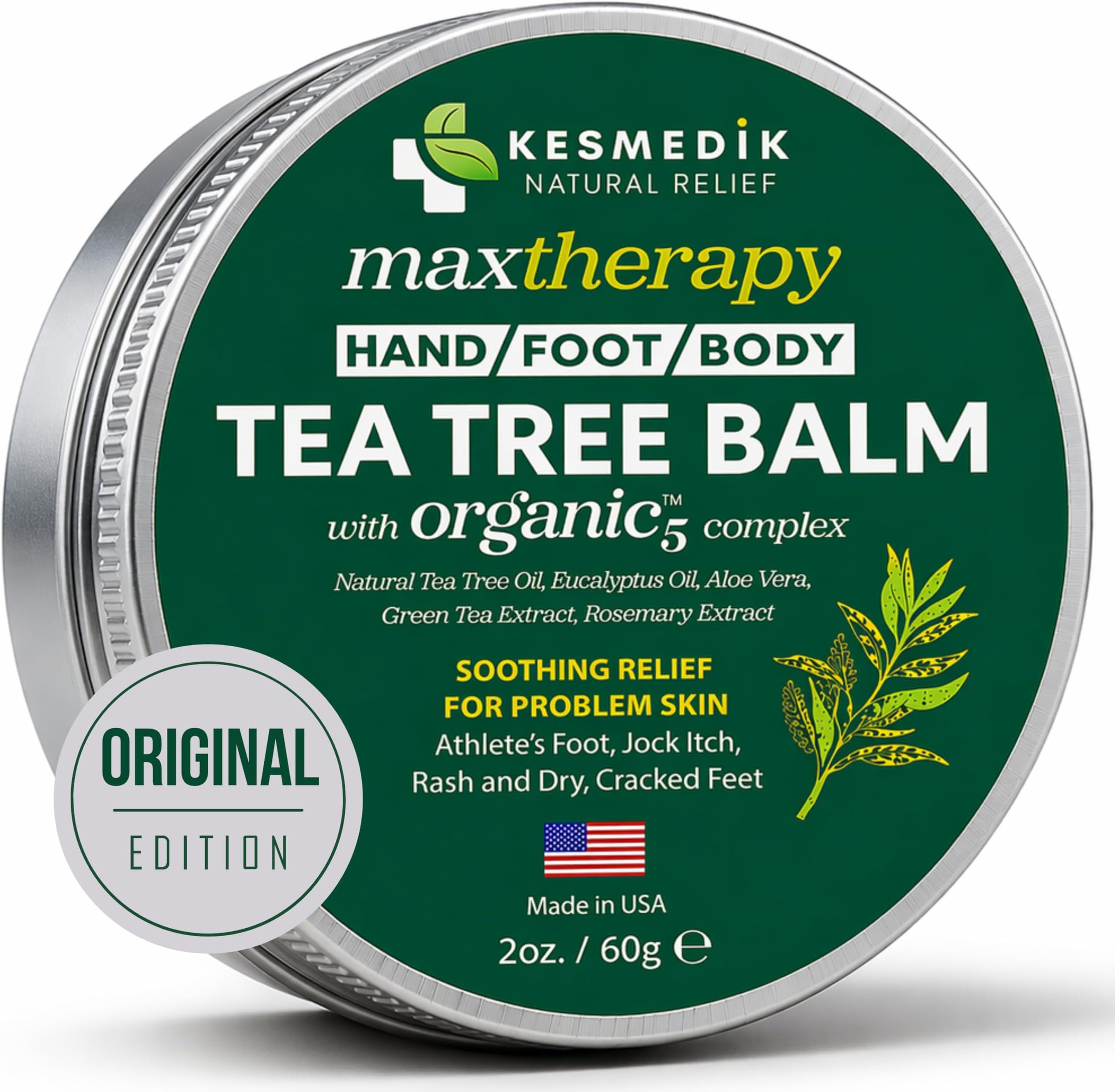 KESMEDIK Tea Tree Oil Balm for Skin, Soothes Itching, Rashes & Dry Skin, Antifungal Defense for Athlete’s Foot, Jock Itch, Chafing, Bug Bites & Eczema, Natural, Effective & Safe for All Ages