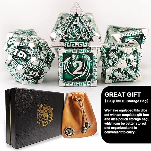 Miniatura 2 de DND - Juego de dados de metal de dragón, dados de diseño único de dragón con bolsa de dados de regalo para juegos de Calabozos y Dragones, Magic The