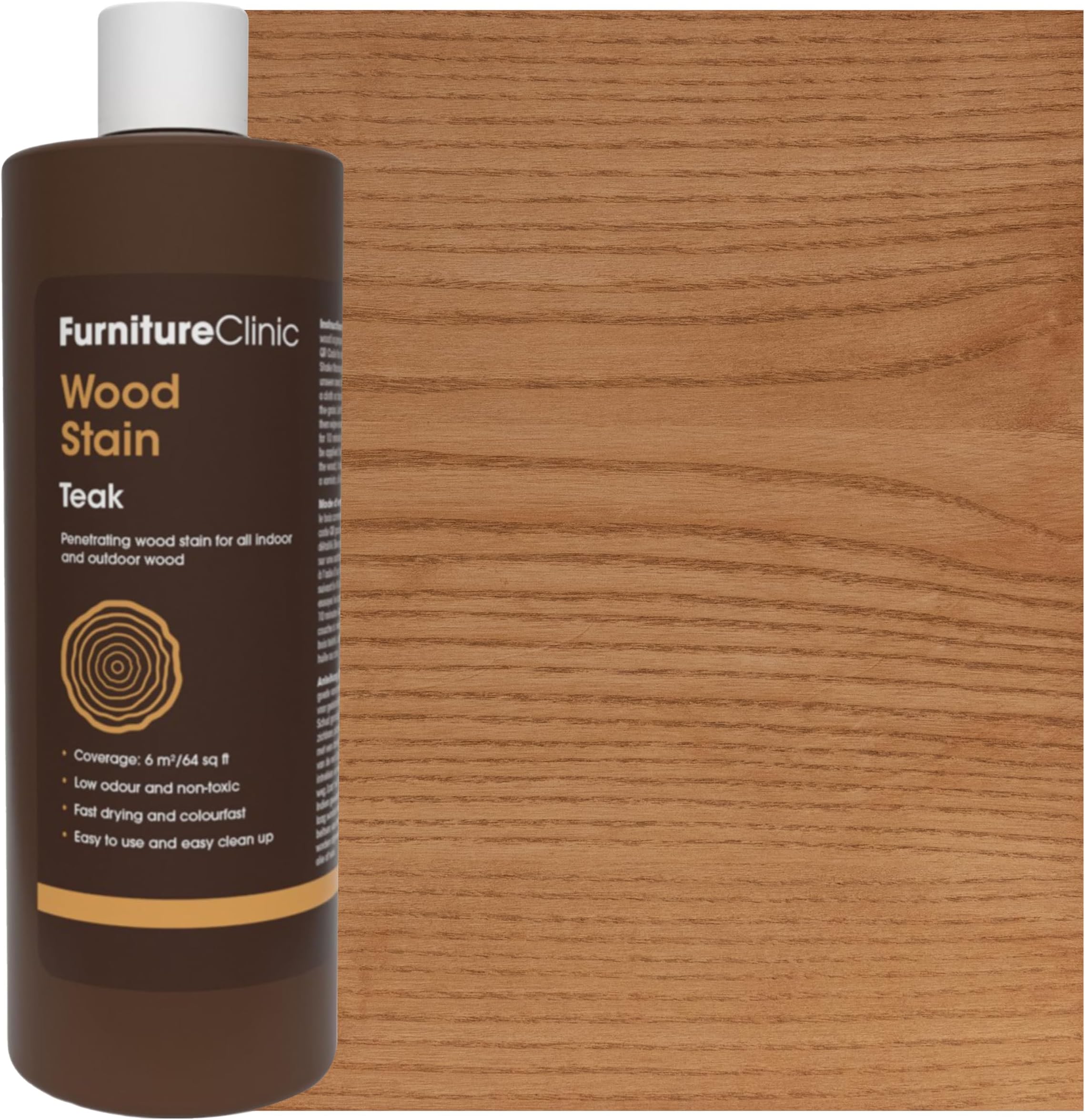 Furniture Clinic ウッドステイン | チーク材 | 水性 | 速乾性 低臭 & 非毒性 | 屋内外の家具などに | 複数の仕上げ | (17オンス/500ml)