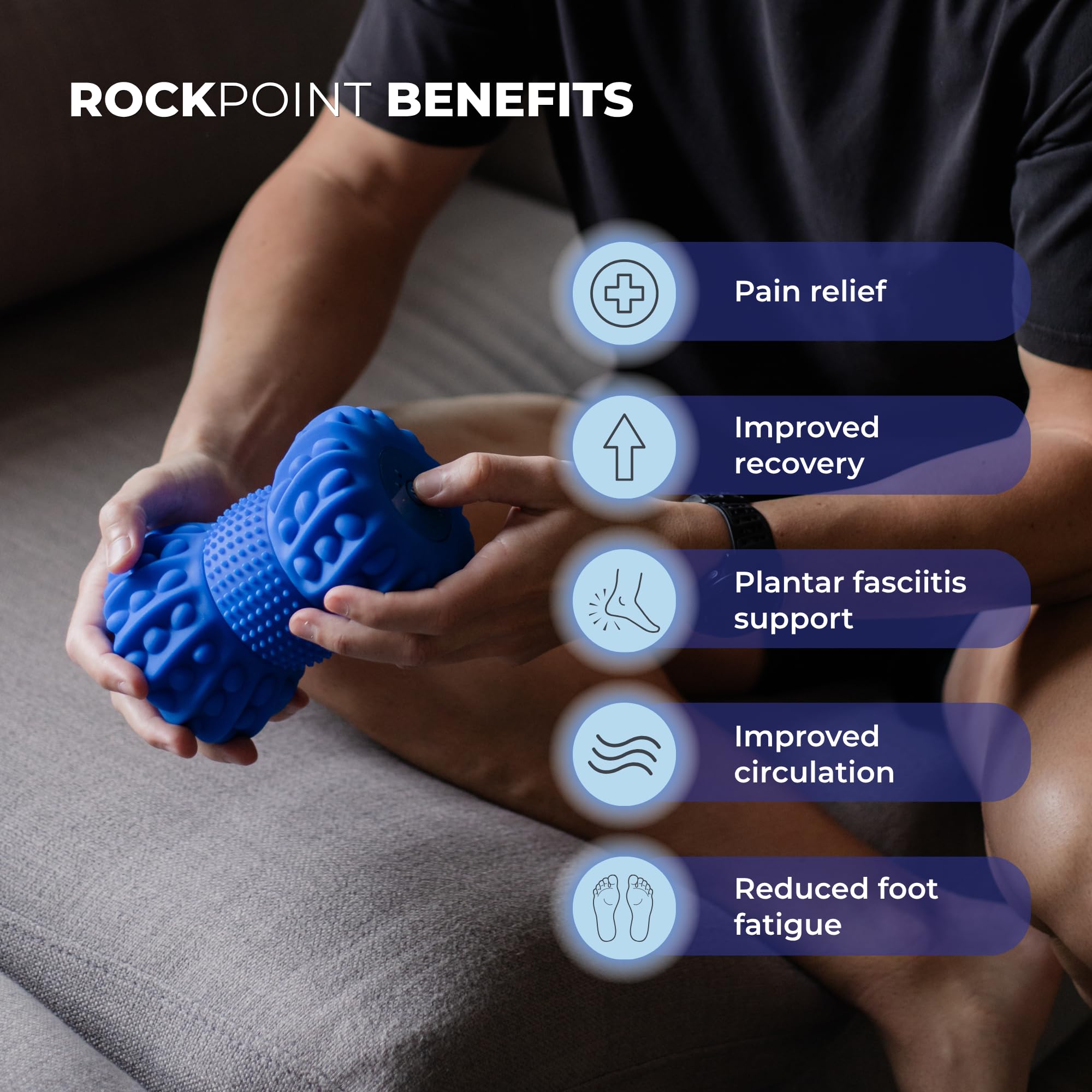 Spacer Mobility Rockpoint Vibrierendes Tiefengewebe-Massagegerät mit 4 Modi, Dual-Textur-Oberfläche für Füße, Plantarfasziitis und Ganzkörpermassage, kabellos, wiederaufladbar, elektrisch, Blau