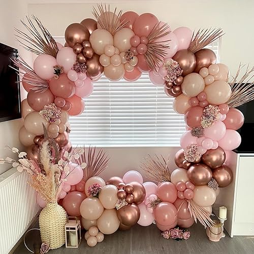 Miniatura 6 de Kit de guirnalda de arco de globos de oro rosa, 154 unidades, globos color rosa pastel metálico dorado blanco y globos de confeti de oro rosa para