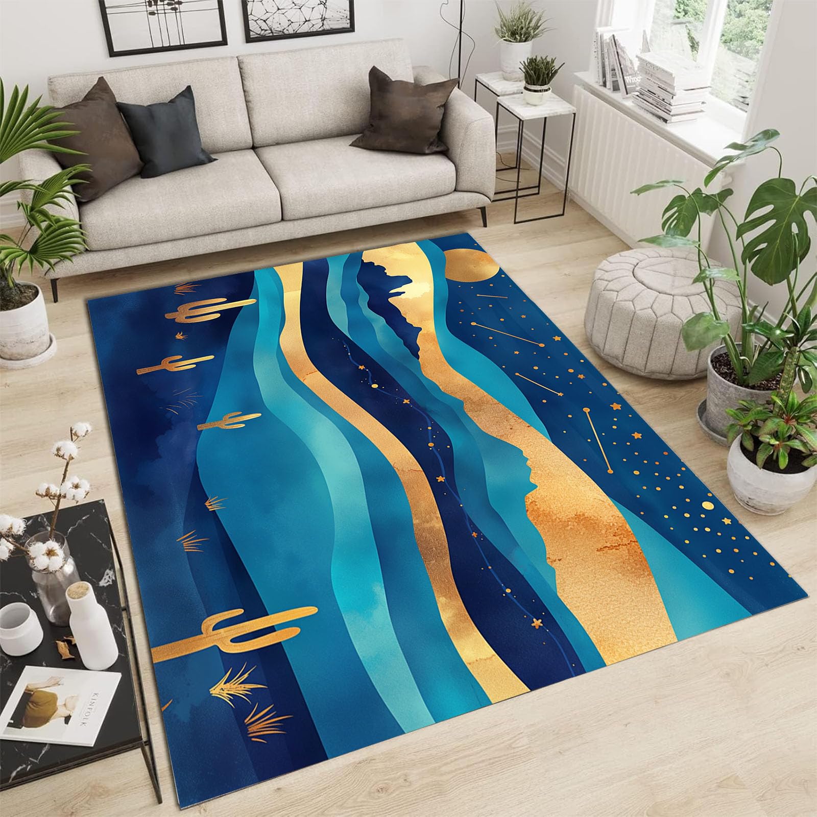 Tapis vagues abstrait imprimé antidérapant grand salon 240x300