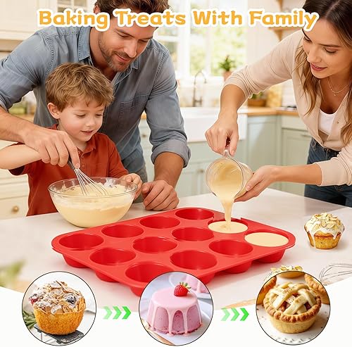 Miniatura 7 de CAKETIME Moldes de silicona para magdalenas para hornear, molde de tamaño regular para magdalenas, molde para hornear moldes de silicona