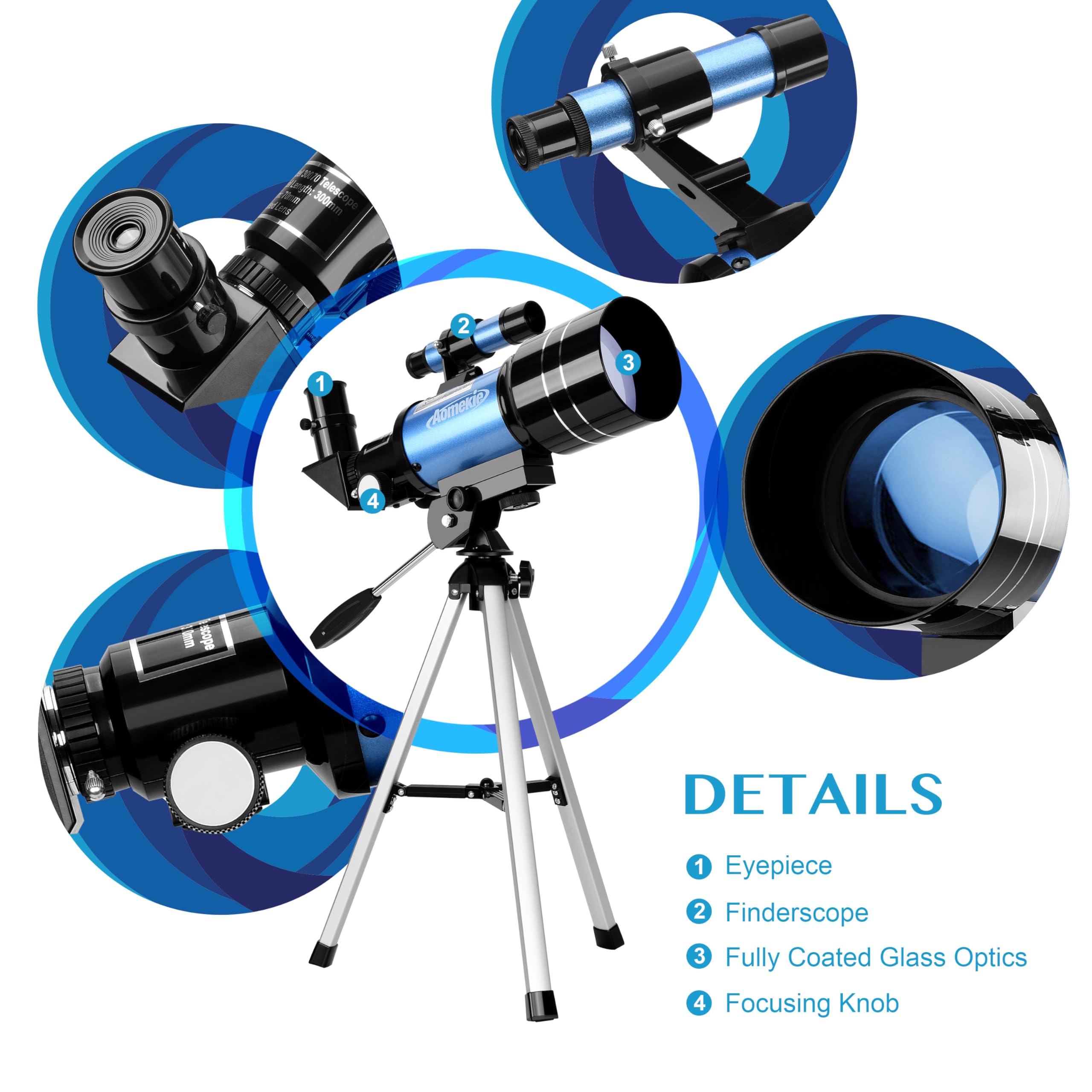 Aomekie 30070 Télescope Enfant 150X Lunette Astronomique avec Adaptateur Smartphone Trépied Lentille Barlow Chercheur