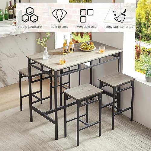 Miniatura 4 de Skinanniversary Juego de mesa de comedor de 5 piezas, juego de mesa de bar y 4 sillas para espacios pequeños, apartamento, pub, comedor, cocina