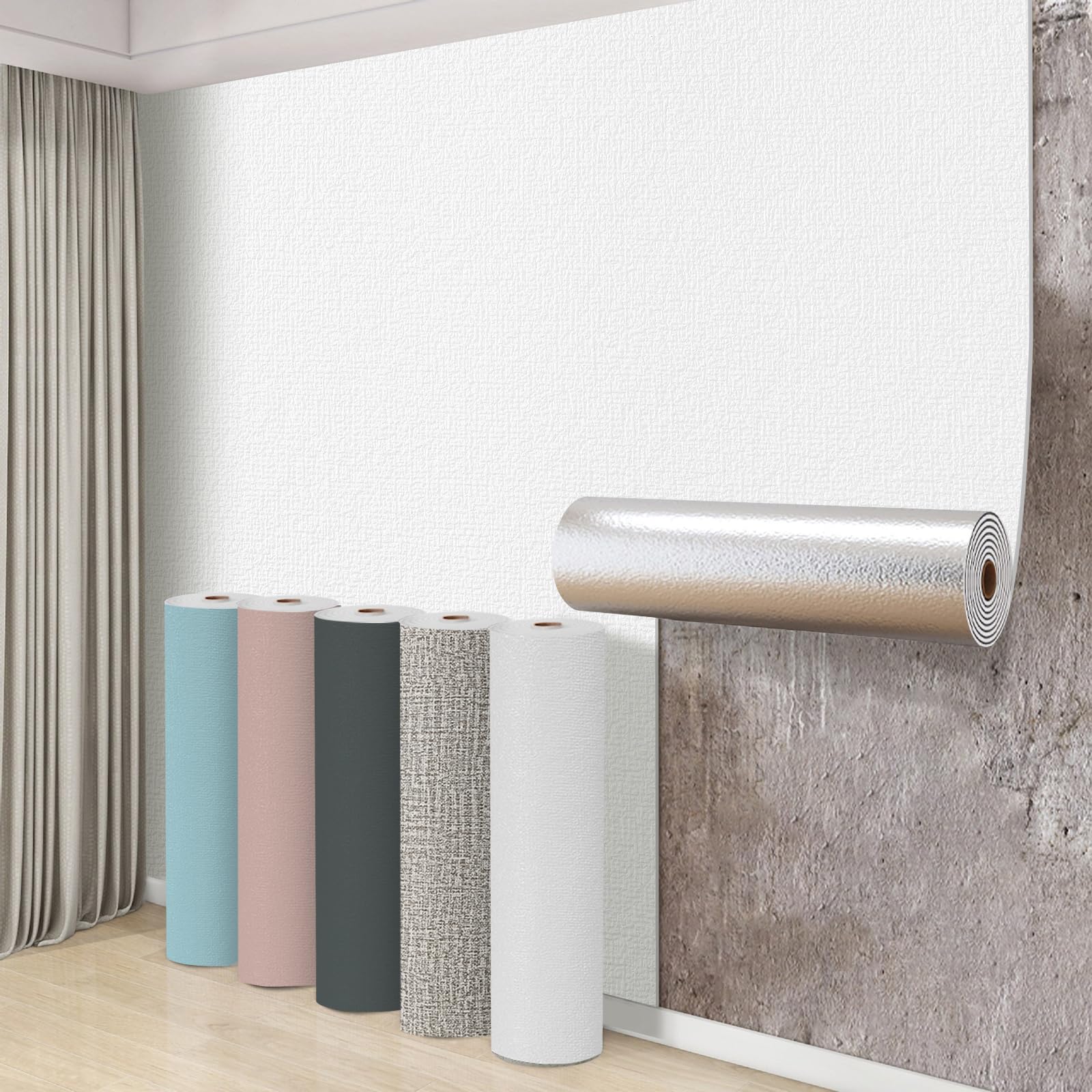 Swehooirt 5 Roll Self Adhesive Thermal Wallpaper 3mm Thick Peel and Stick Wallpaper for Bad Cold Walls Textured White Insulating Wall Covering Roll Waterproof Damp Proof Ceiling Bathroom — image 1