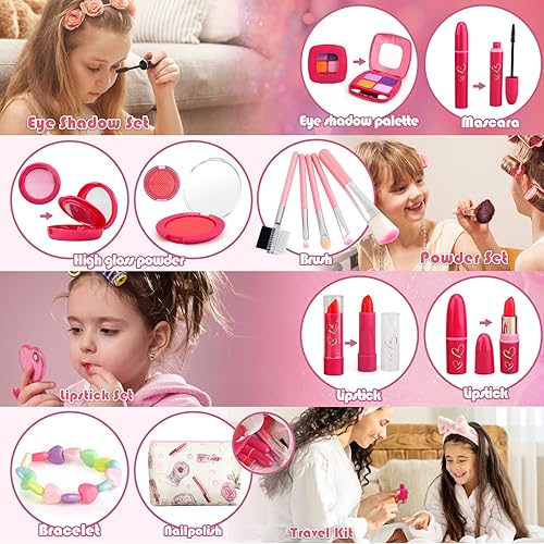 Miniatura 3 de Regalos para niñas, maquillaje básico de simulación para niñas pequeñas de 3 a 5 años, juego de maquillaje para niños de 3 a 5 años, juego de