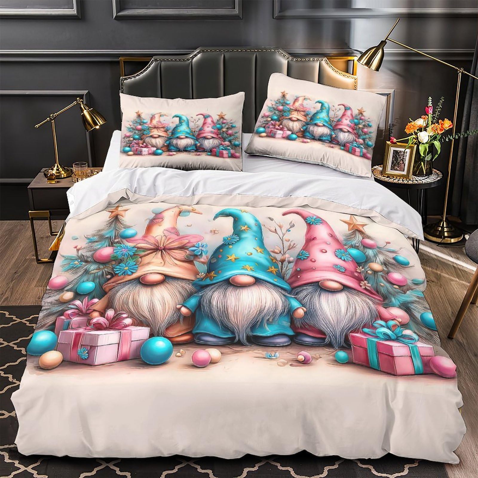 Gnomes de Noël housse de couette lit simple 140x200