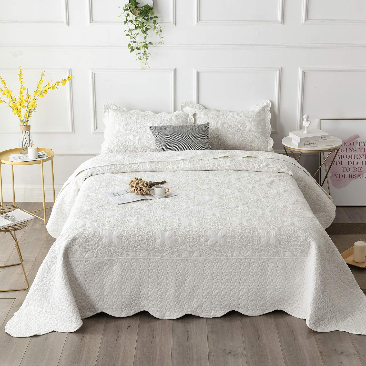 Buy Brandream Cream White Quilt Set Queen Size Bedspread Farmhouse