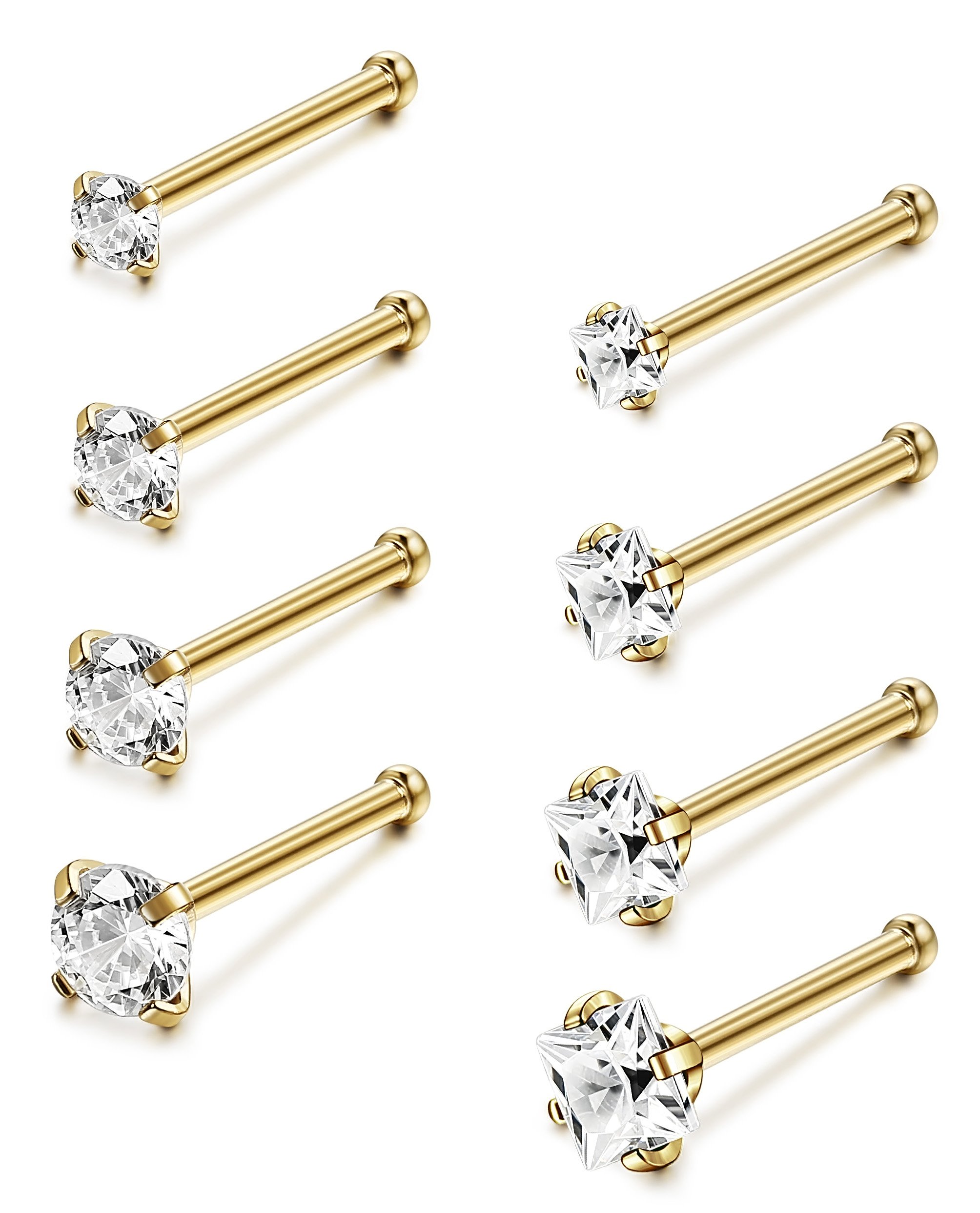 Jstyle Hypoallergenic Nose Rings 18G 20G Surgical Stainless Steel Nose Rings Studs Cubic Zirconia Nose Ring Labret Nose Piercing Jewelry for Women Men 1.5mm 2mm 2.5mm 3mm